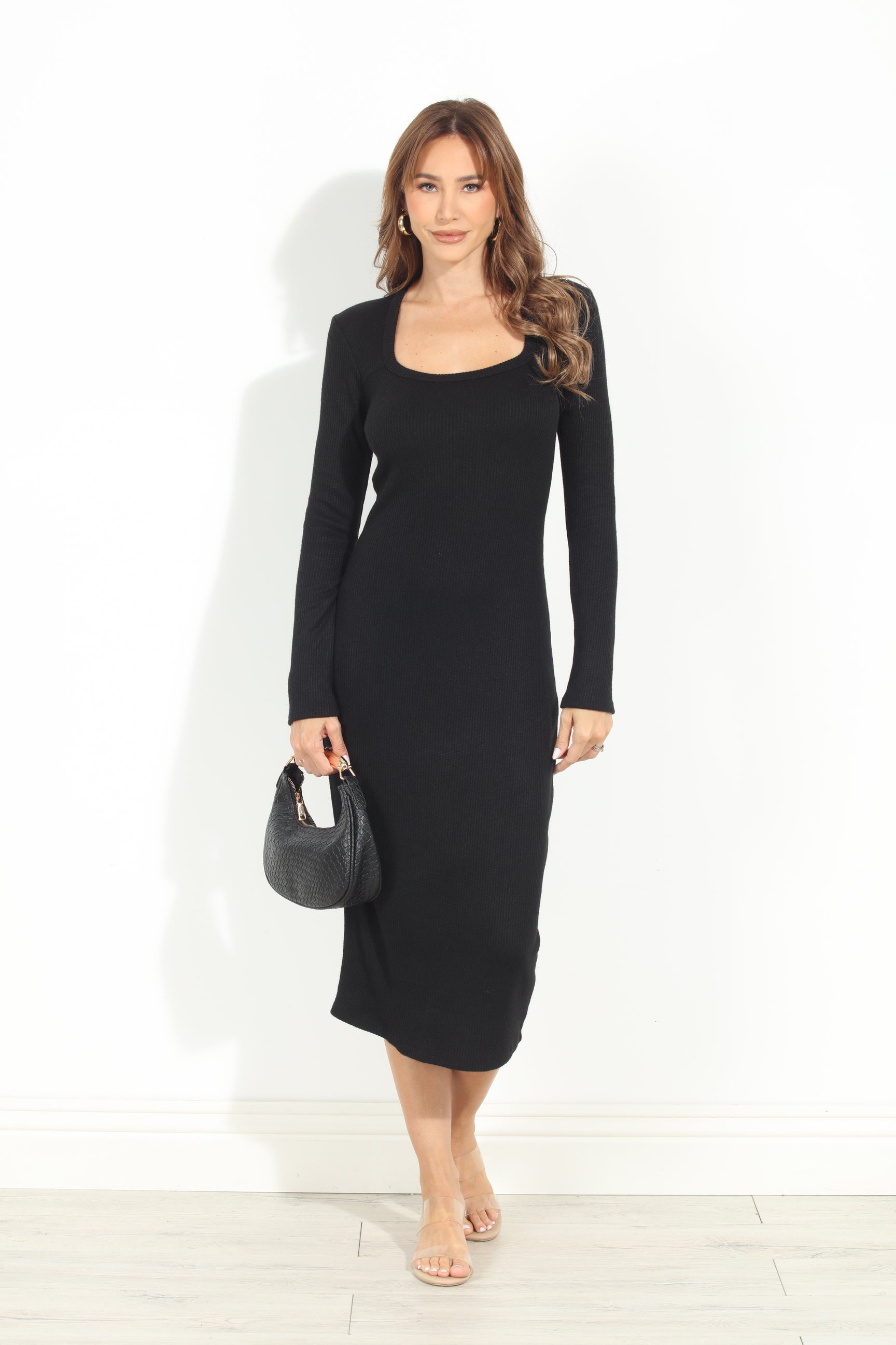 Black Cashmere Knit Midi Dress