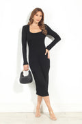 Black Cashmere Knit Midi Dress