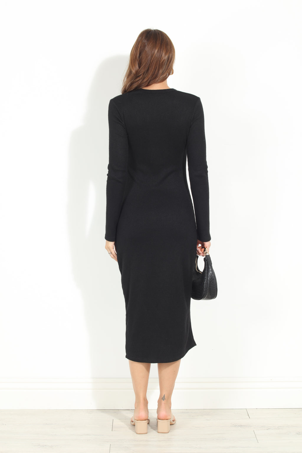 Black Cashmere Knit Midi Dress