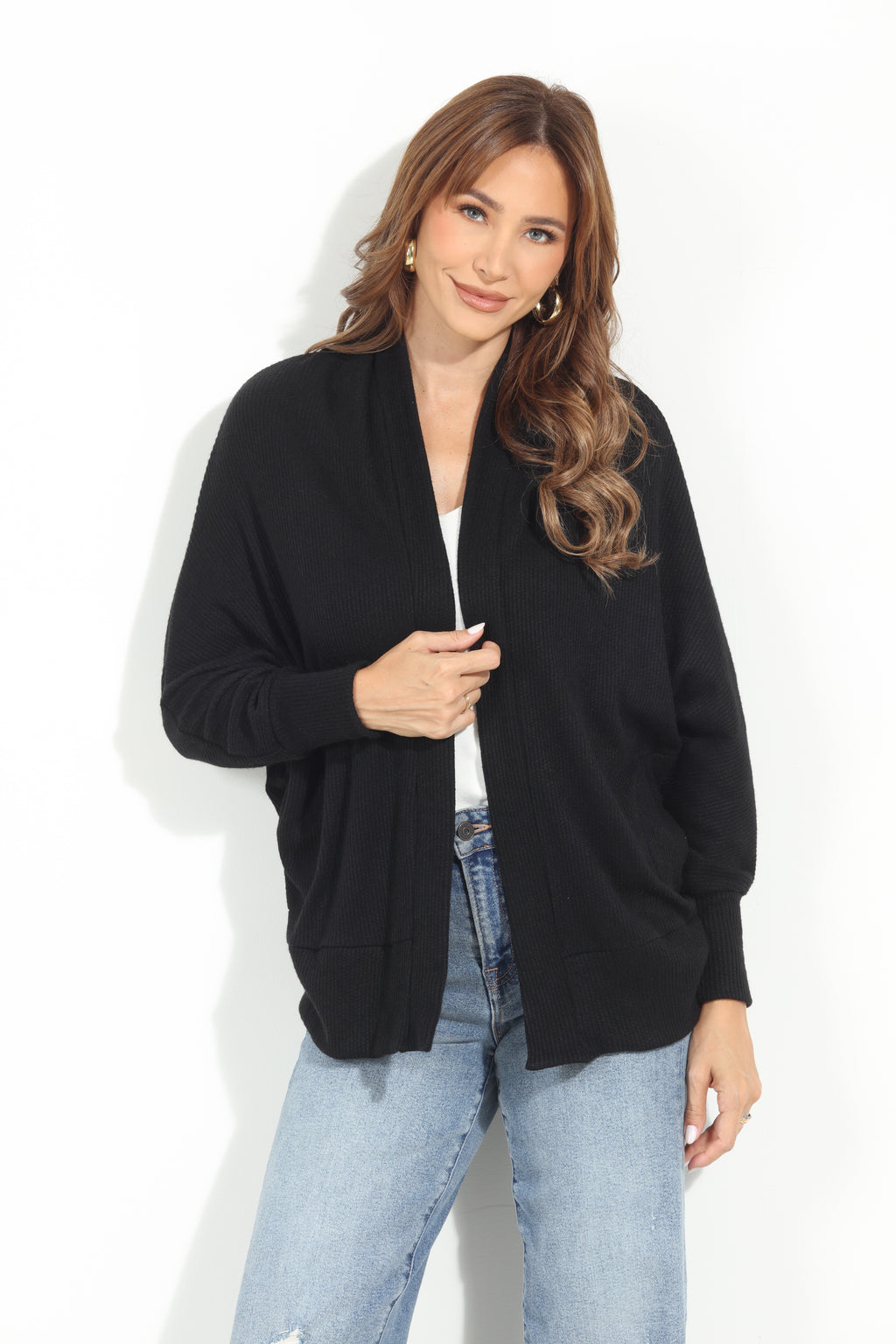 Black Cashmere Knit Draped Cardigan
