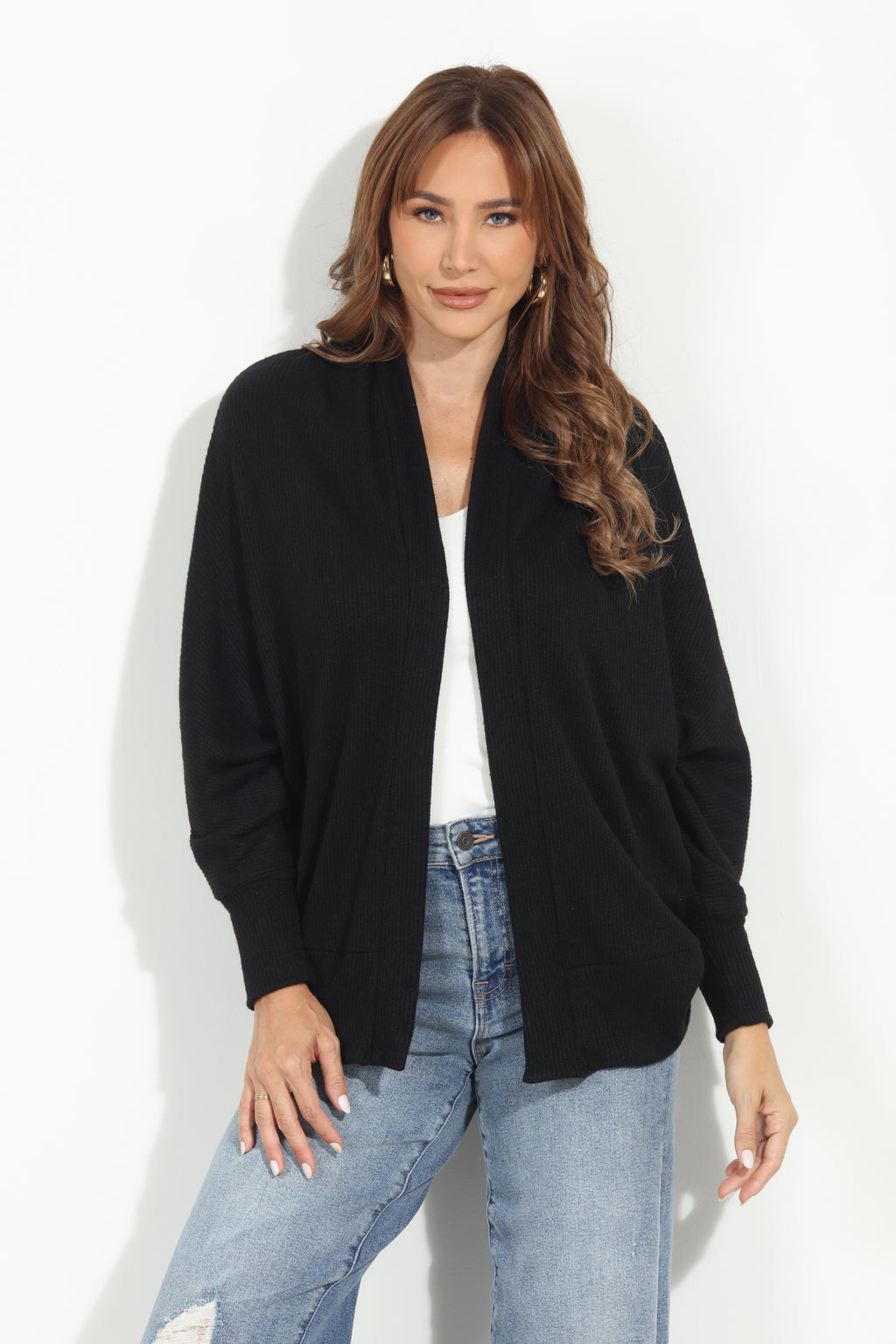 Black Cashmere Knit Draped Cardigan