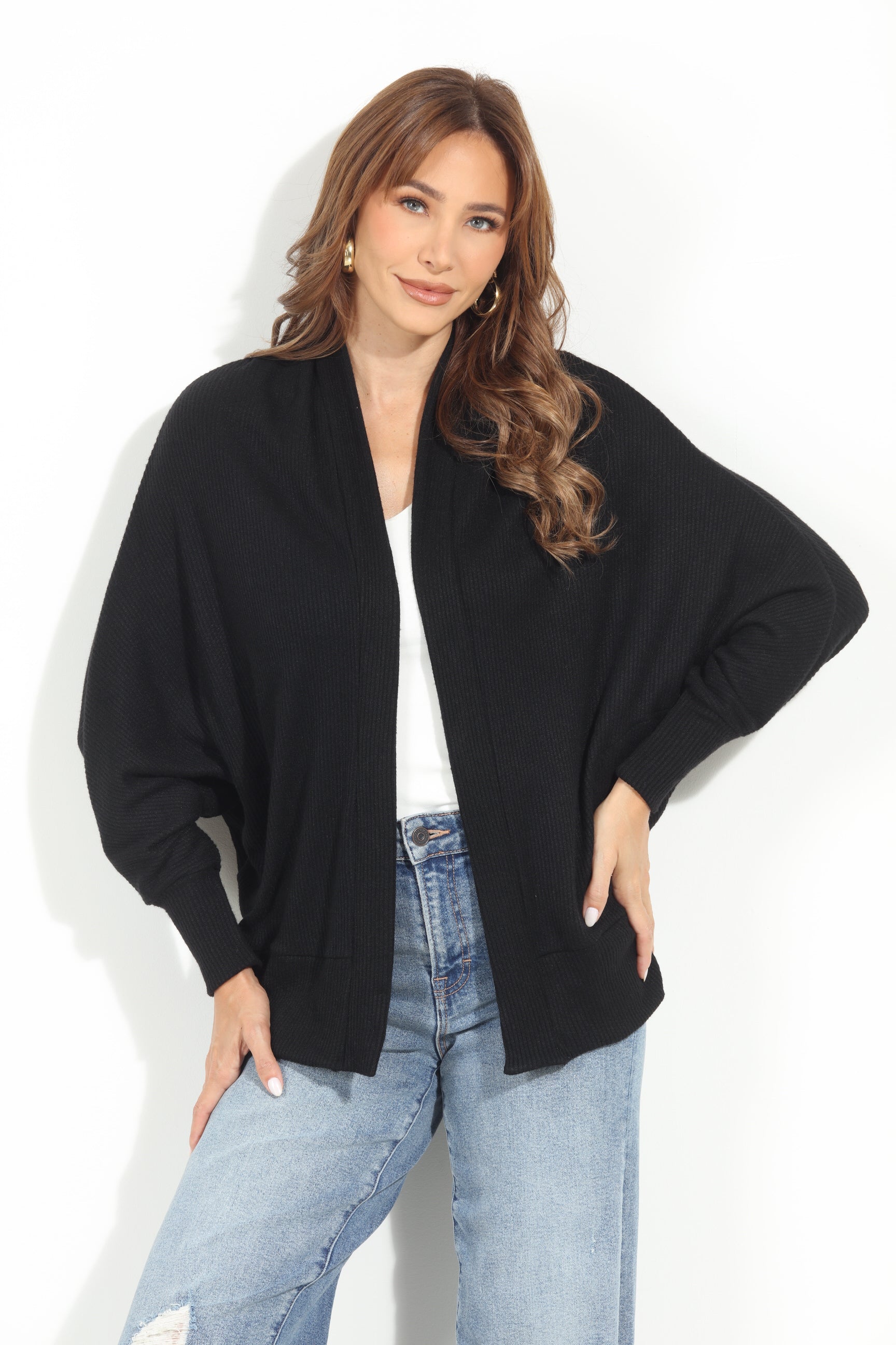Black Cashmere Knit Draped Cardigan