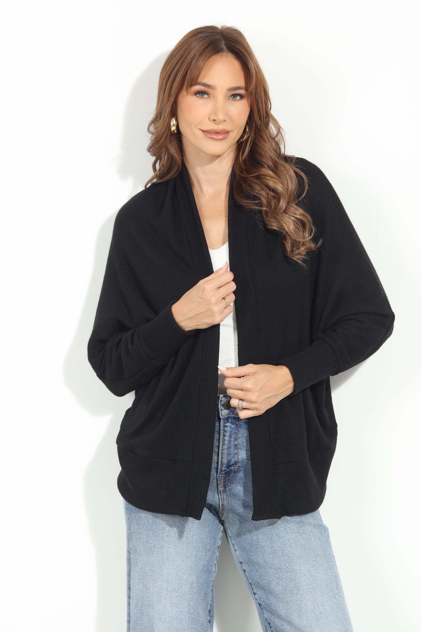 Black Cashmere Knit Draped Cardigan