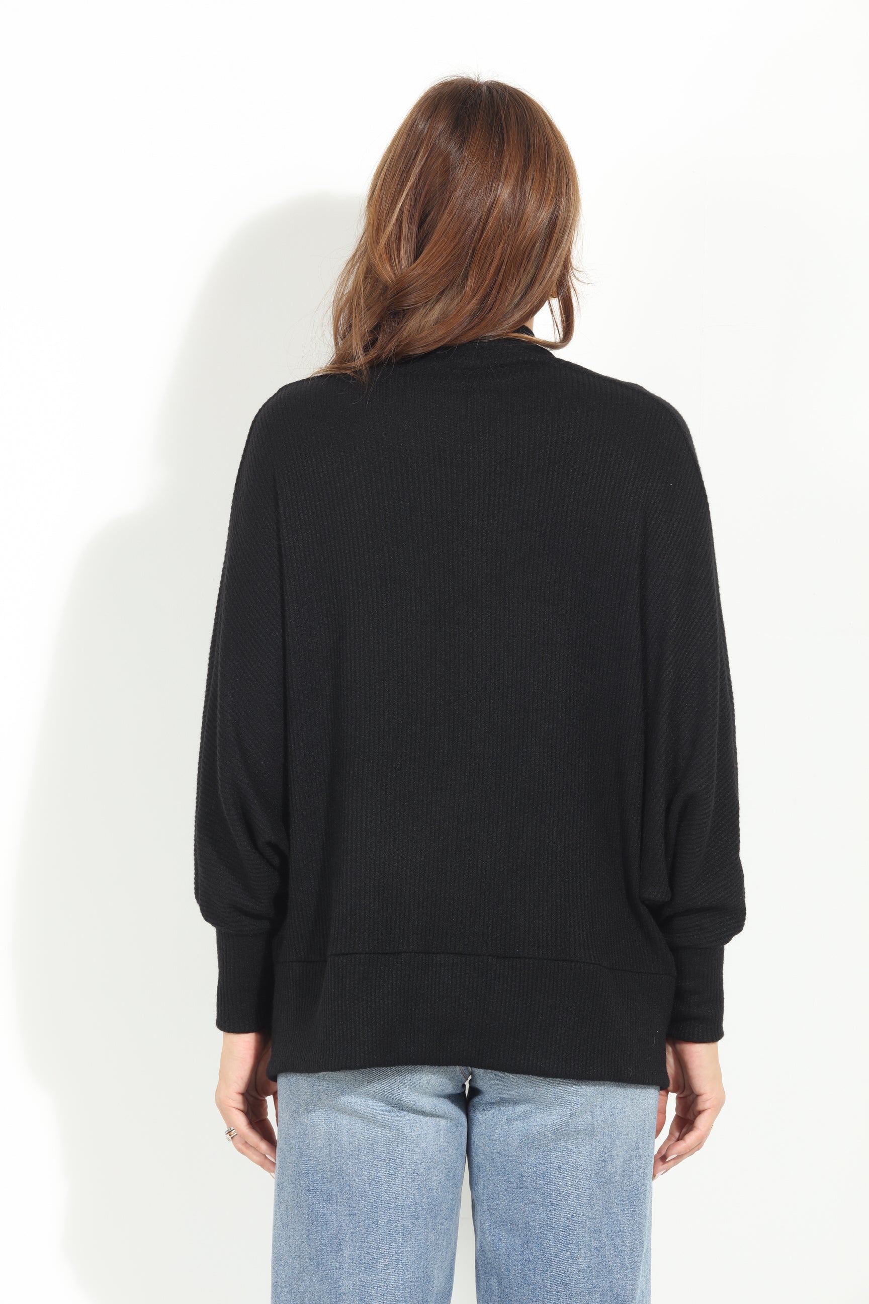 Black Cashmere Knit Draped Cardigan