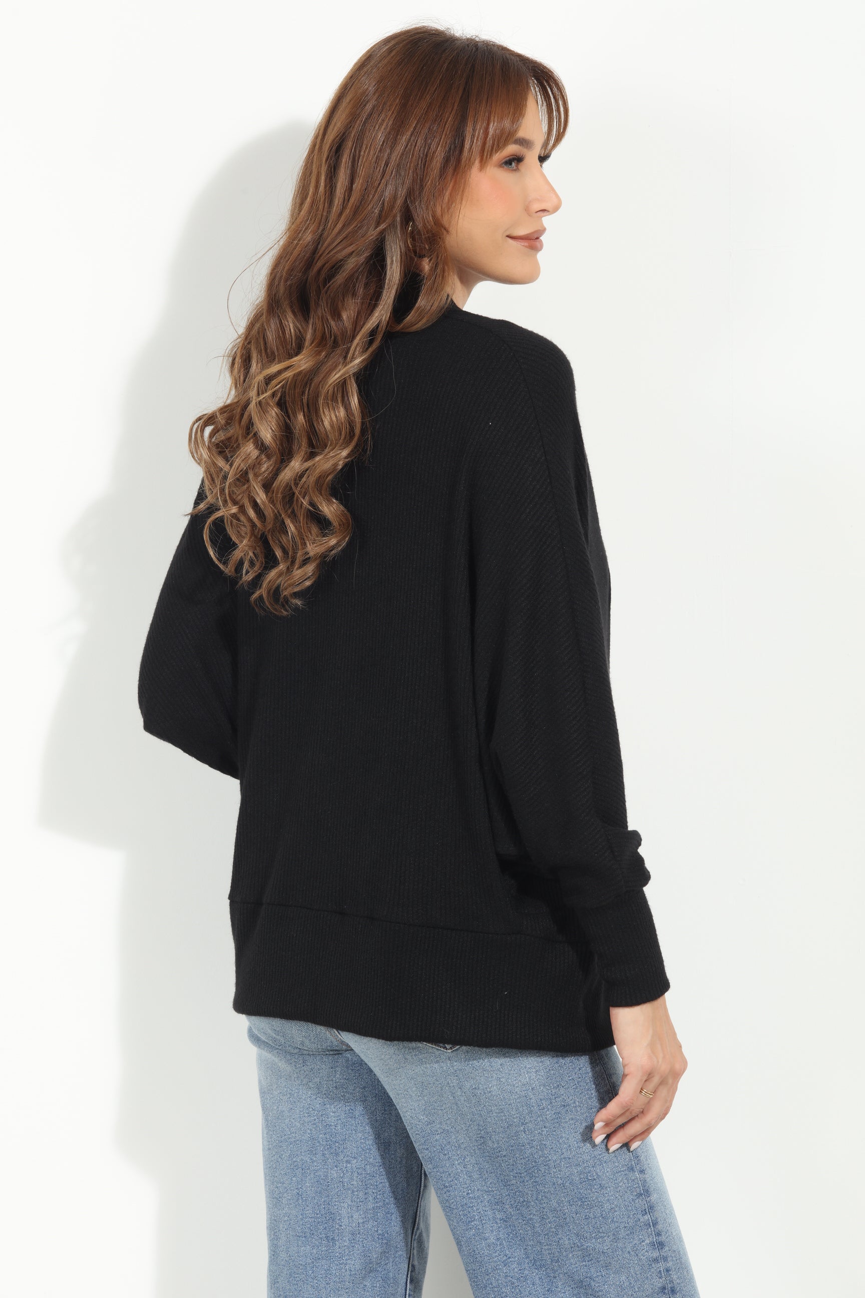Black Cashmere Knit Draped Cardigan