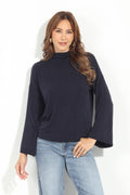 Navy Cashmere Mock Neck Knit Top