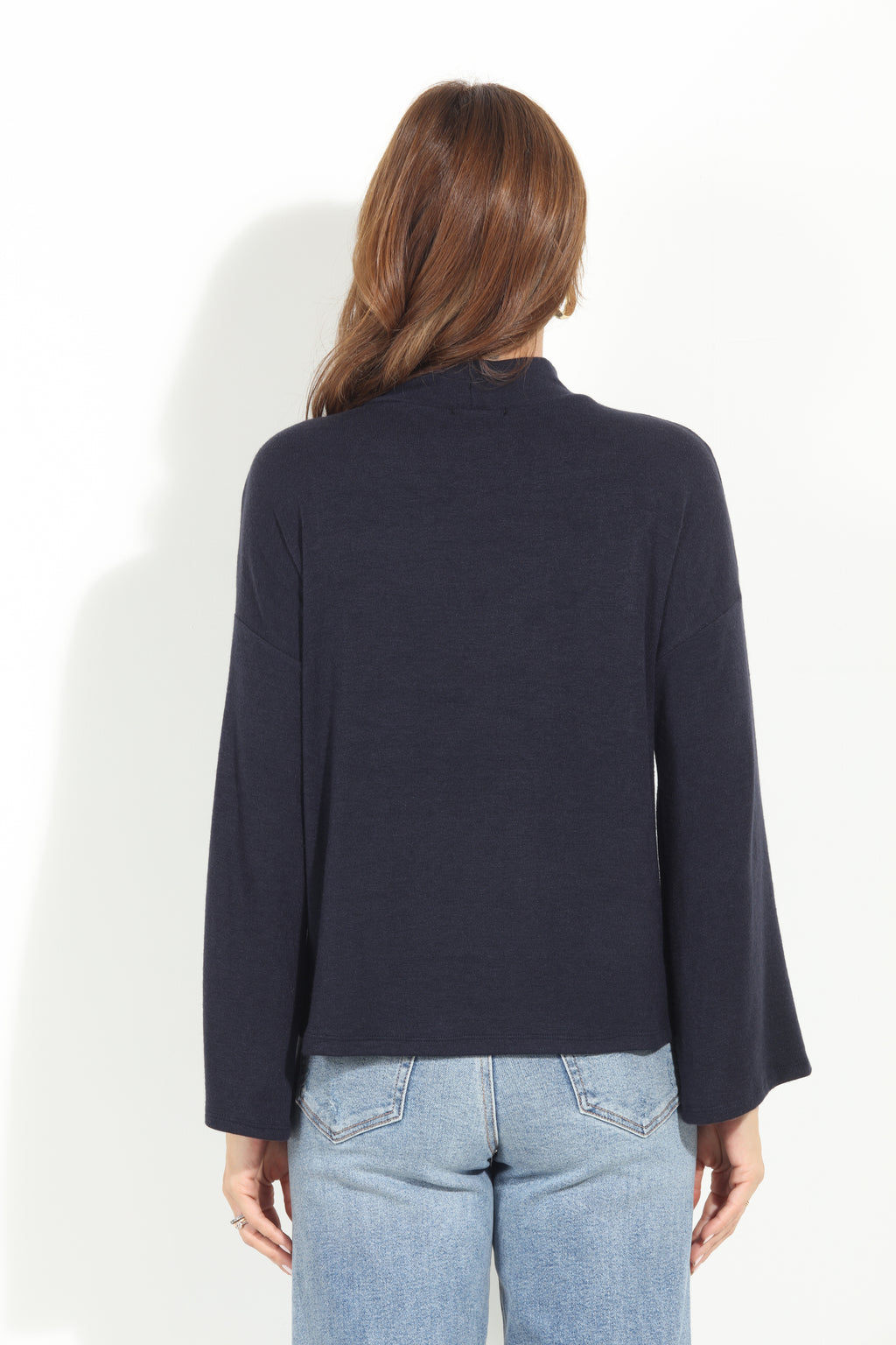 Navy Cashmere Mock Neck Knit Top