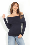 Navy Cashmere OTS Knit Top