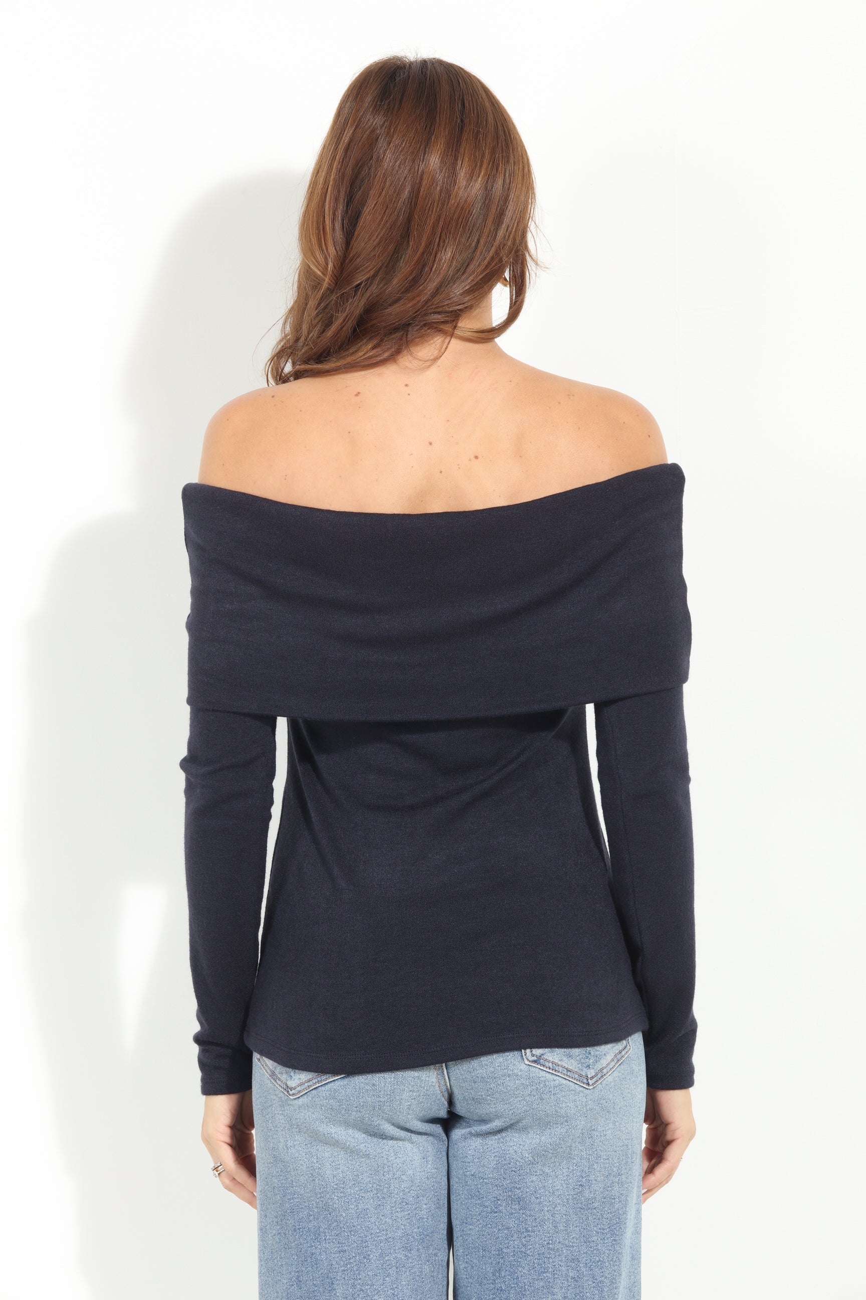 Navy Cashmere OTS Knit Top