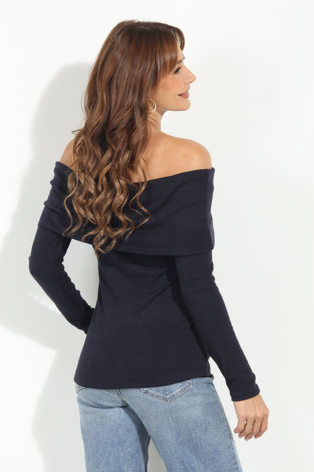 Navy Cashmere OTS Knit Top