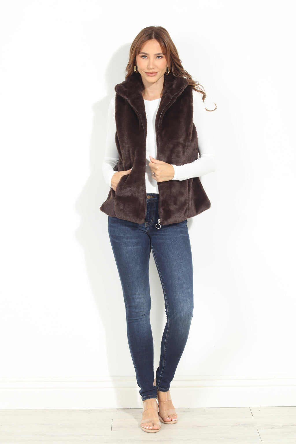 Dark Brown Faux Fur Vest-FINAL SALE