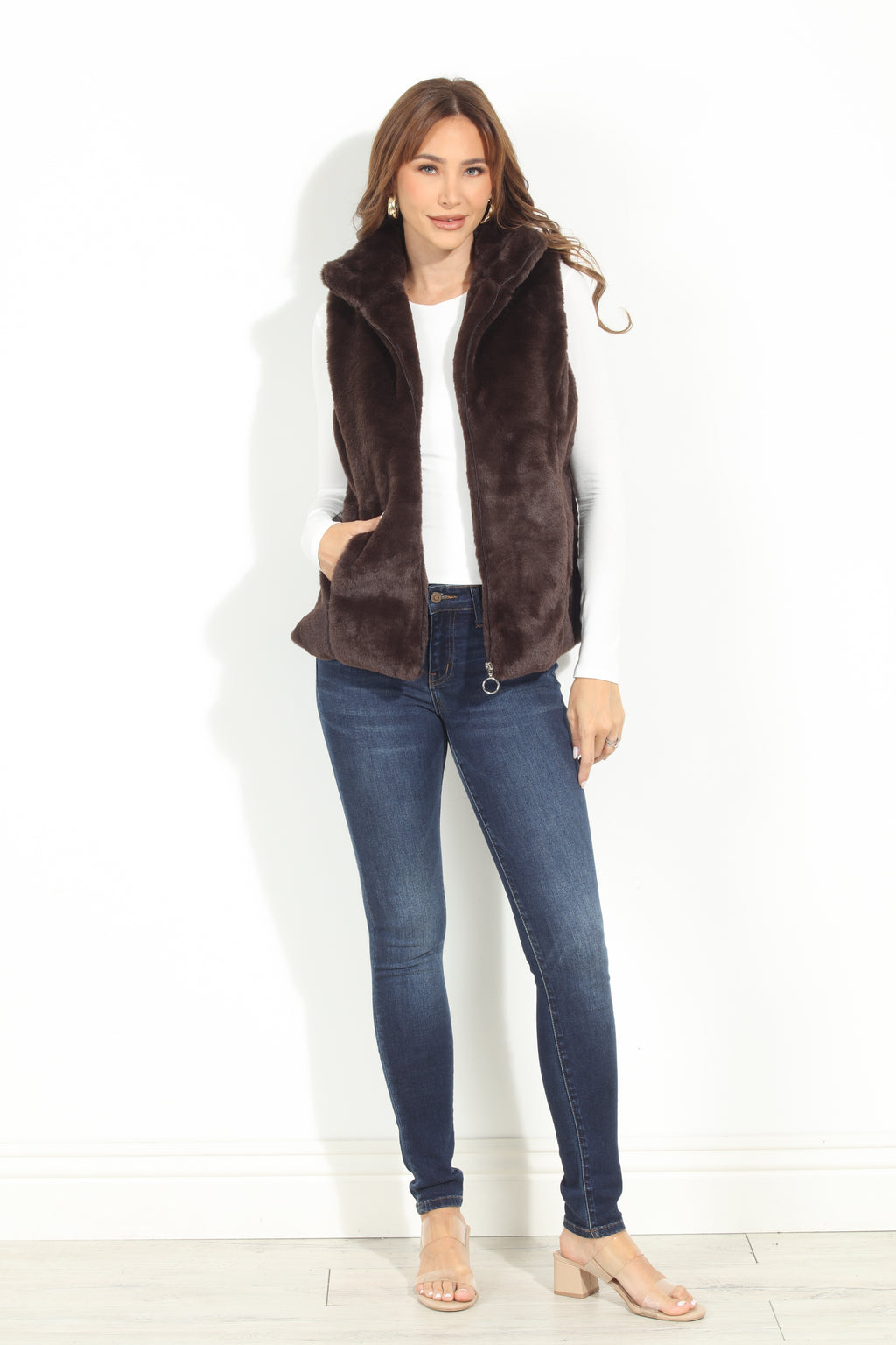 Dark Brown Faux Fur Vest-FINAL SALE