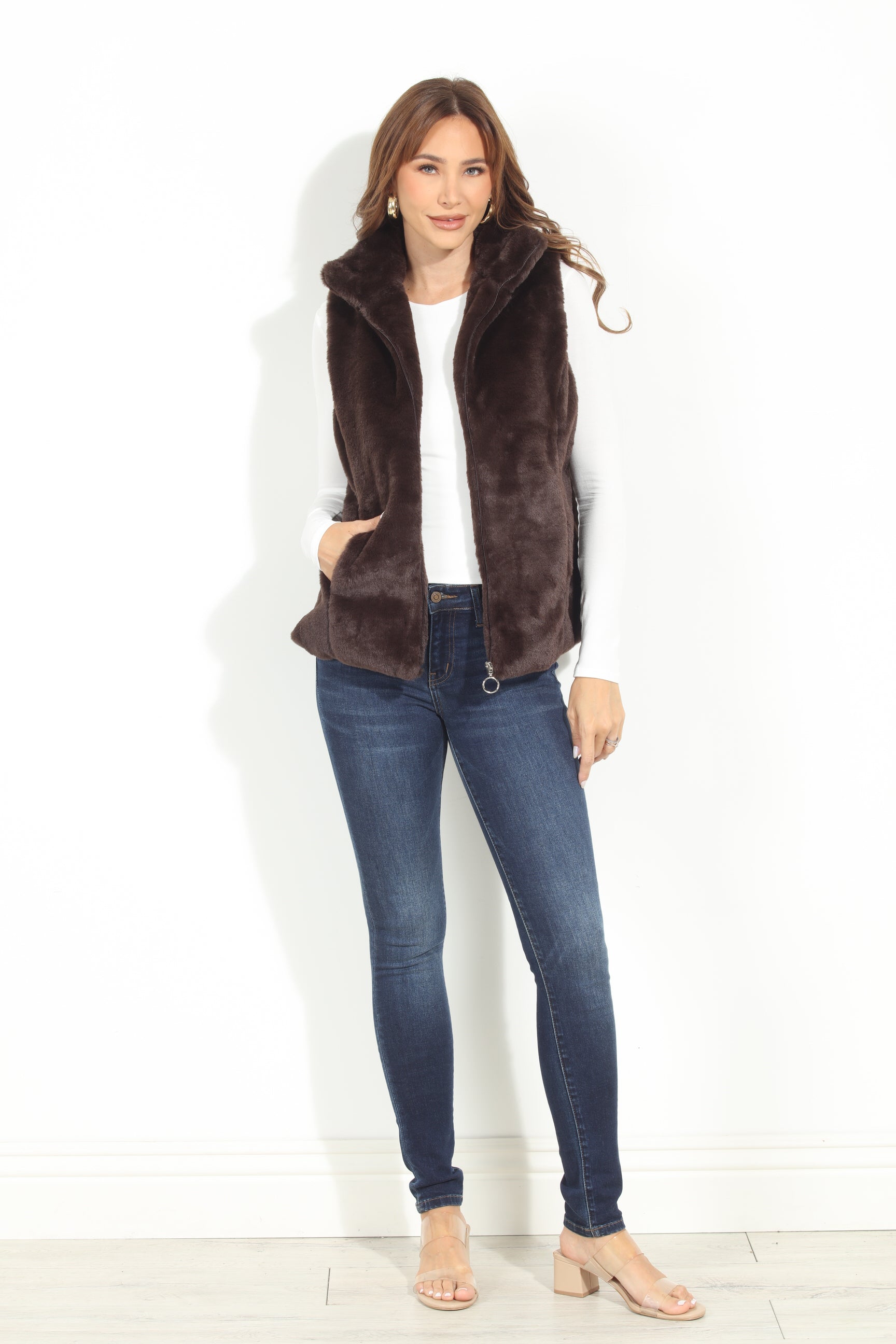 Dark Brown Faux Fur Vest