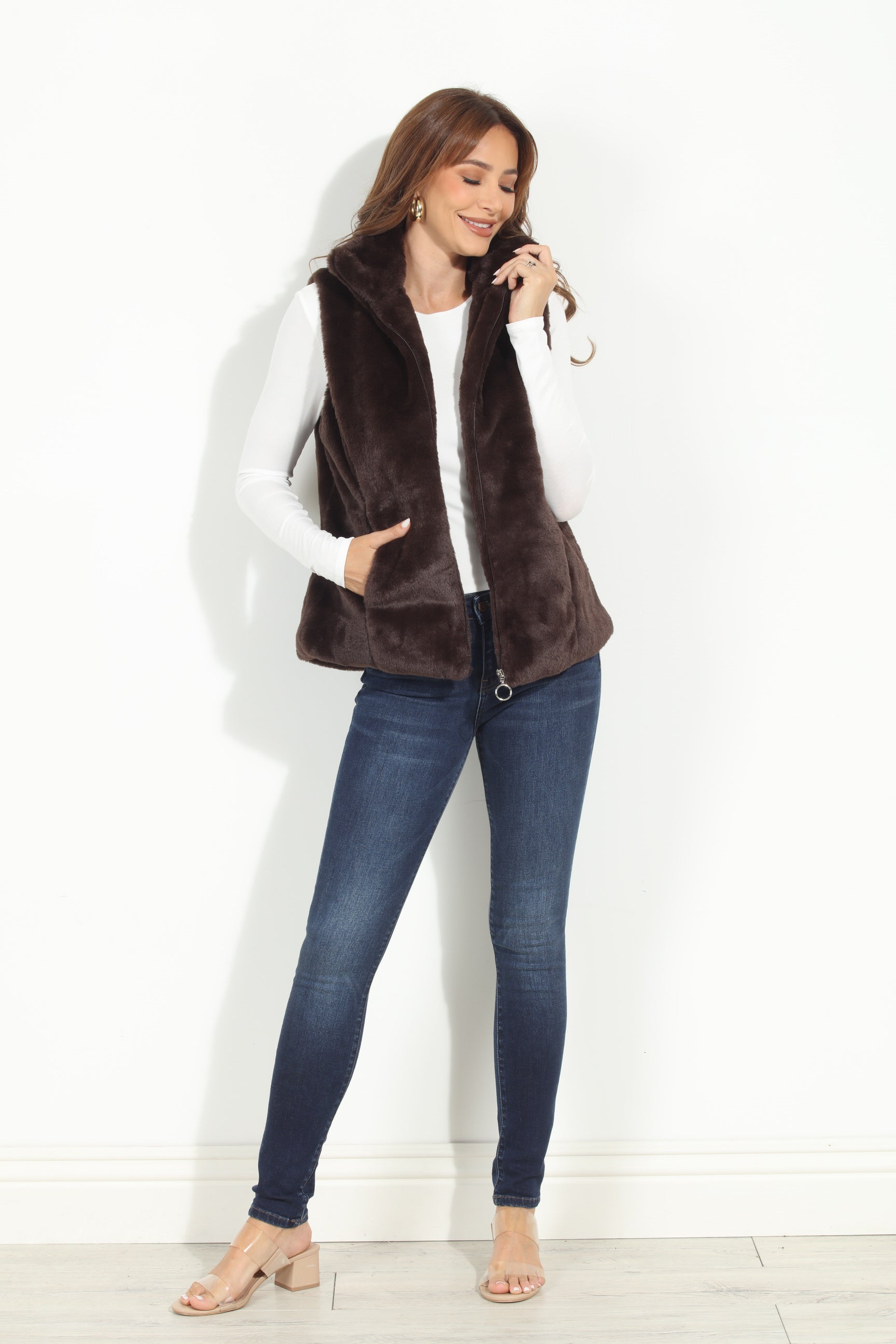 Dark Brown Faux Fur Vest-FINAL SALE