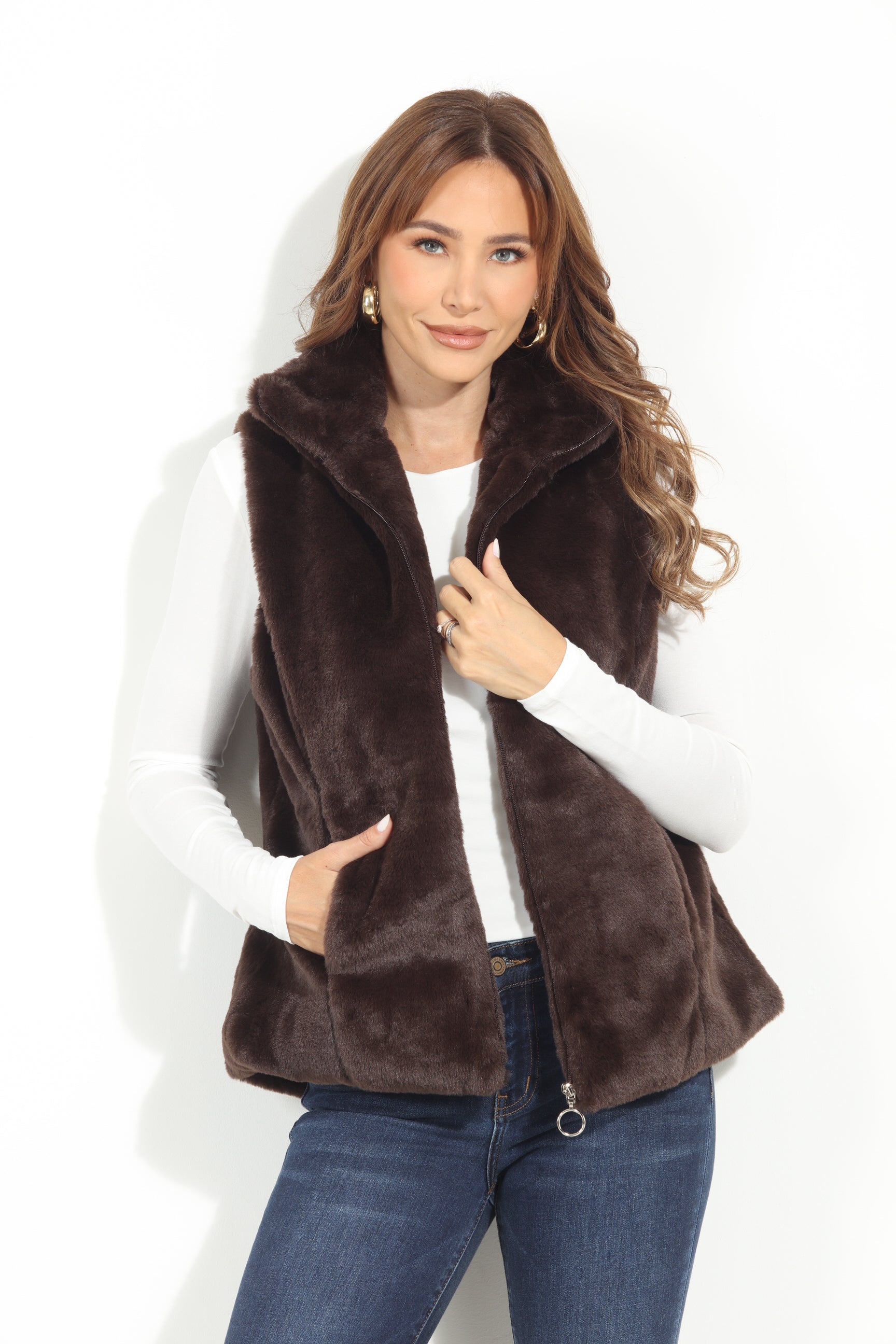 Dark Brown Faux Fur Vest