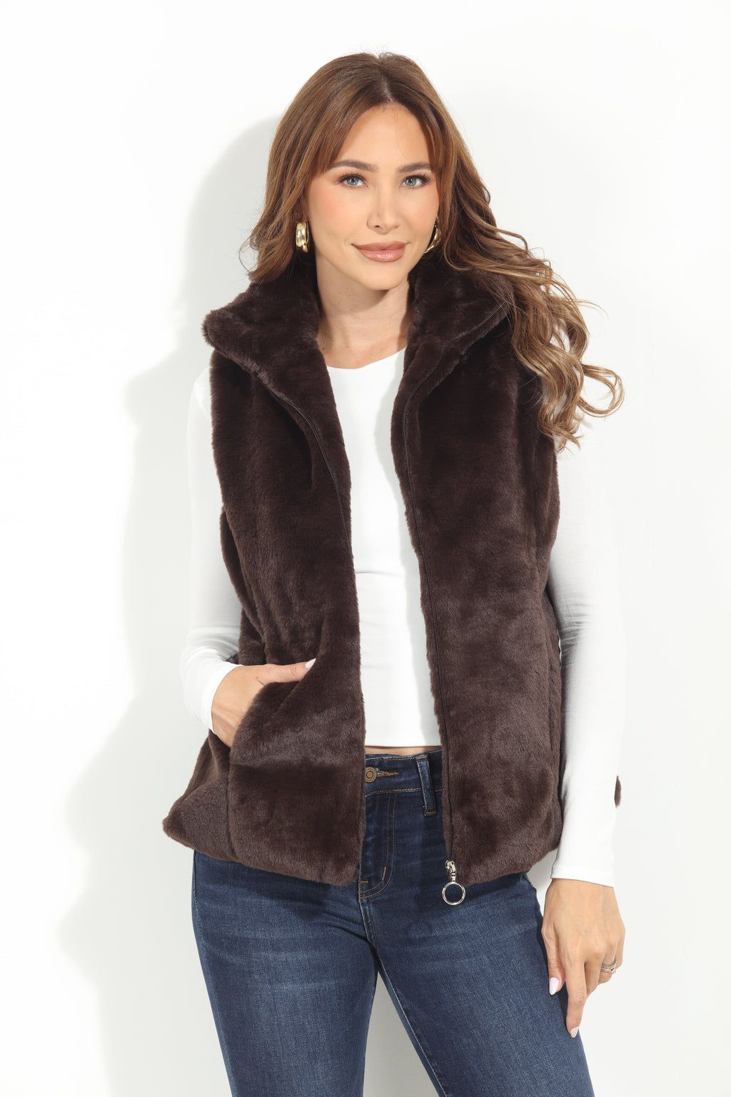 Dark Brown Faux Fur Vest-FINAL SALE
