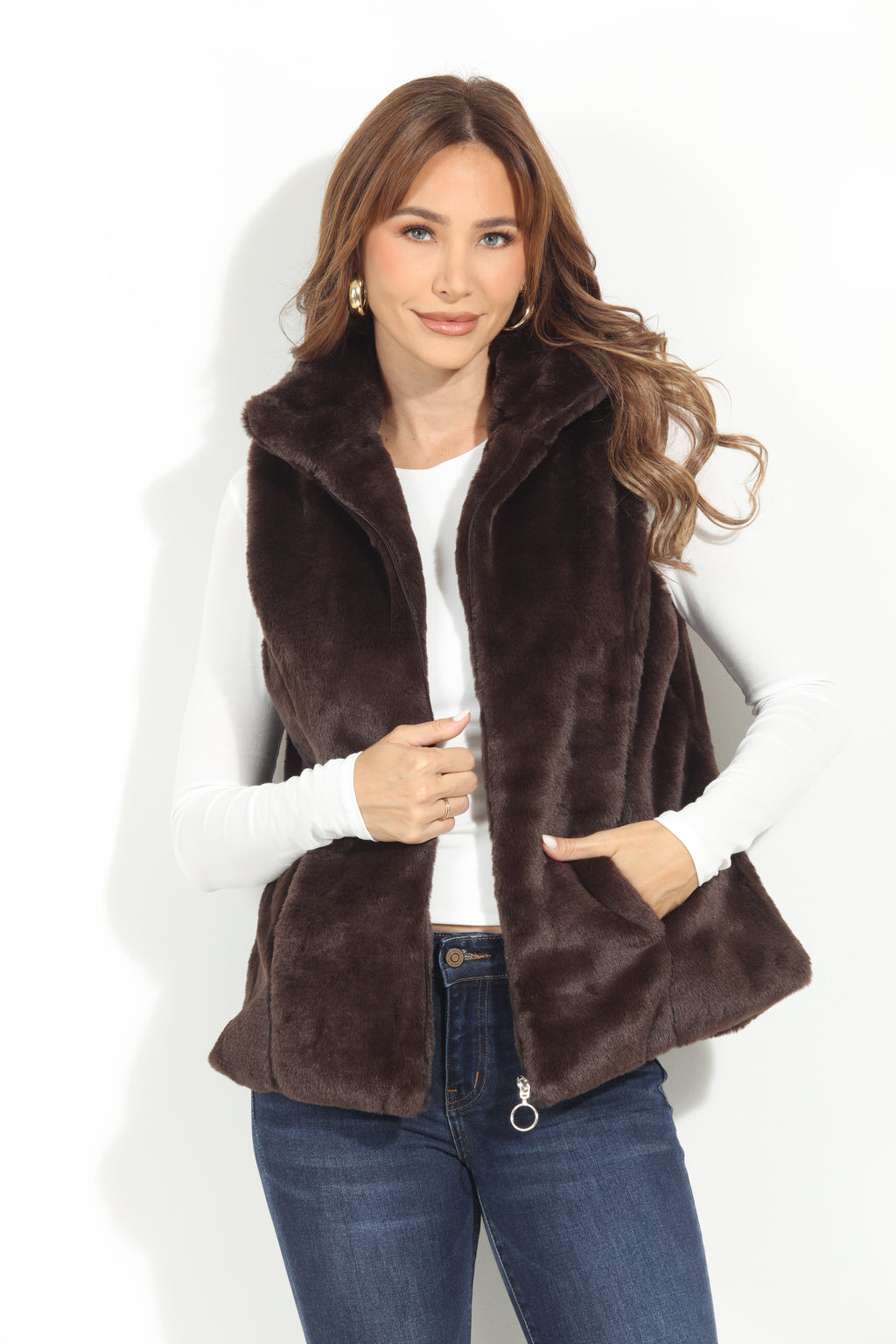 Dark Brown Faux Fur Vest-FINAL SALE