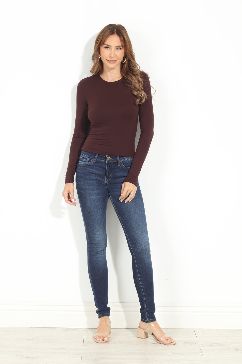 Brown Lined Crew Neck Top-BEST SELLER
