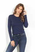 Navy  Lined Crew Neck Top