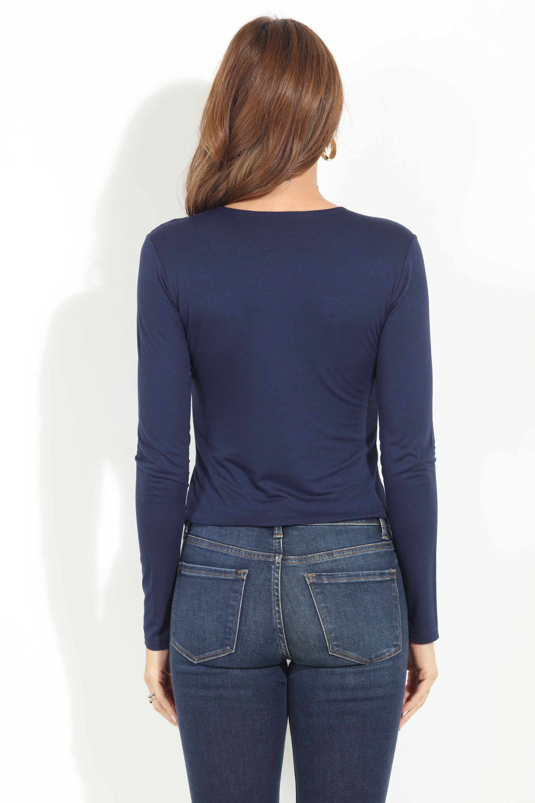 Navy  Lined Crew Neck Top