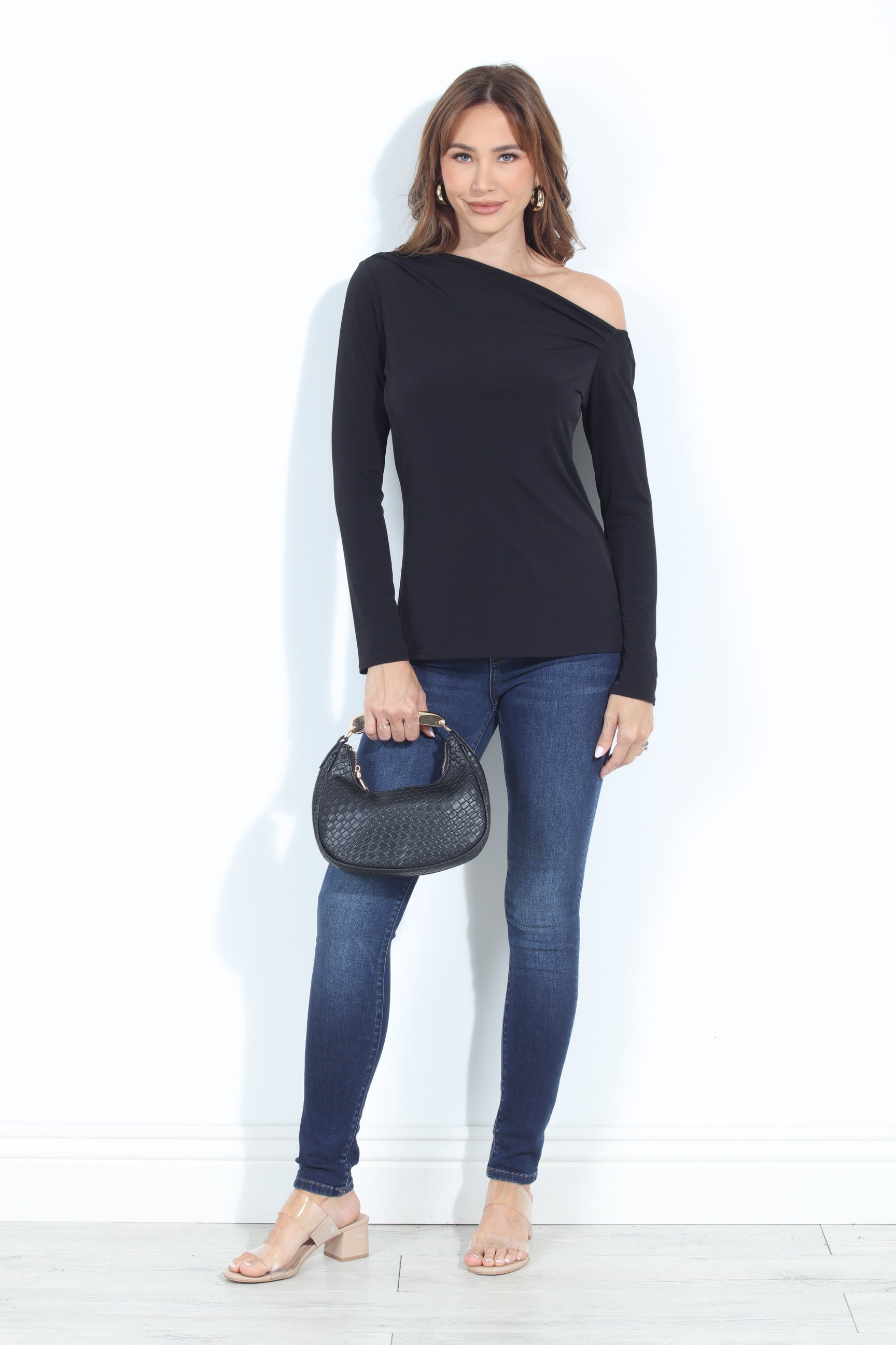 Black Asymmetrical Long Sleeve Top-BEST SELLER