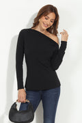 Black Asymmetrical Long Sleeve Top-BEST SELLER