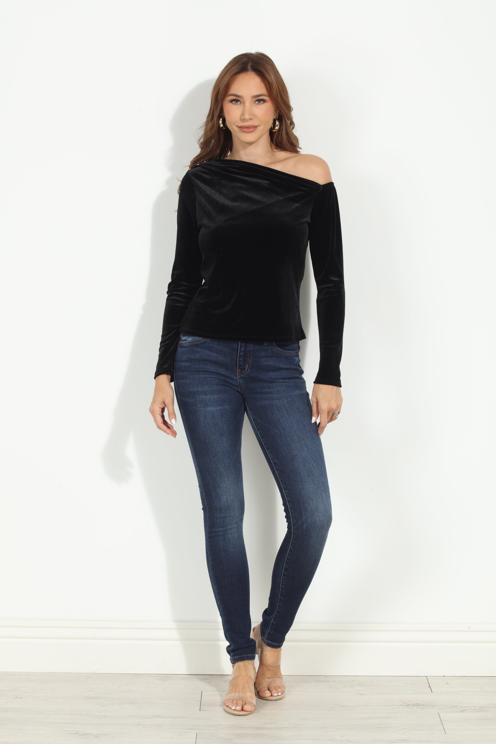 Black Velvet Asymmetrical Long Sleeve Top-BEST SELLER