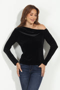 Black Velvet Asymmetrical Long Sleeve Top-BEST SELLER