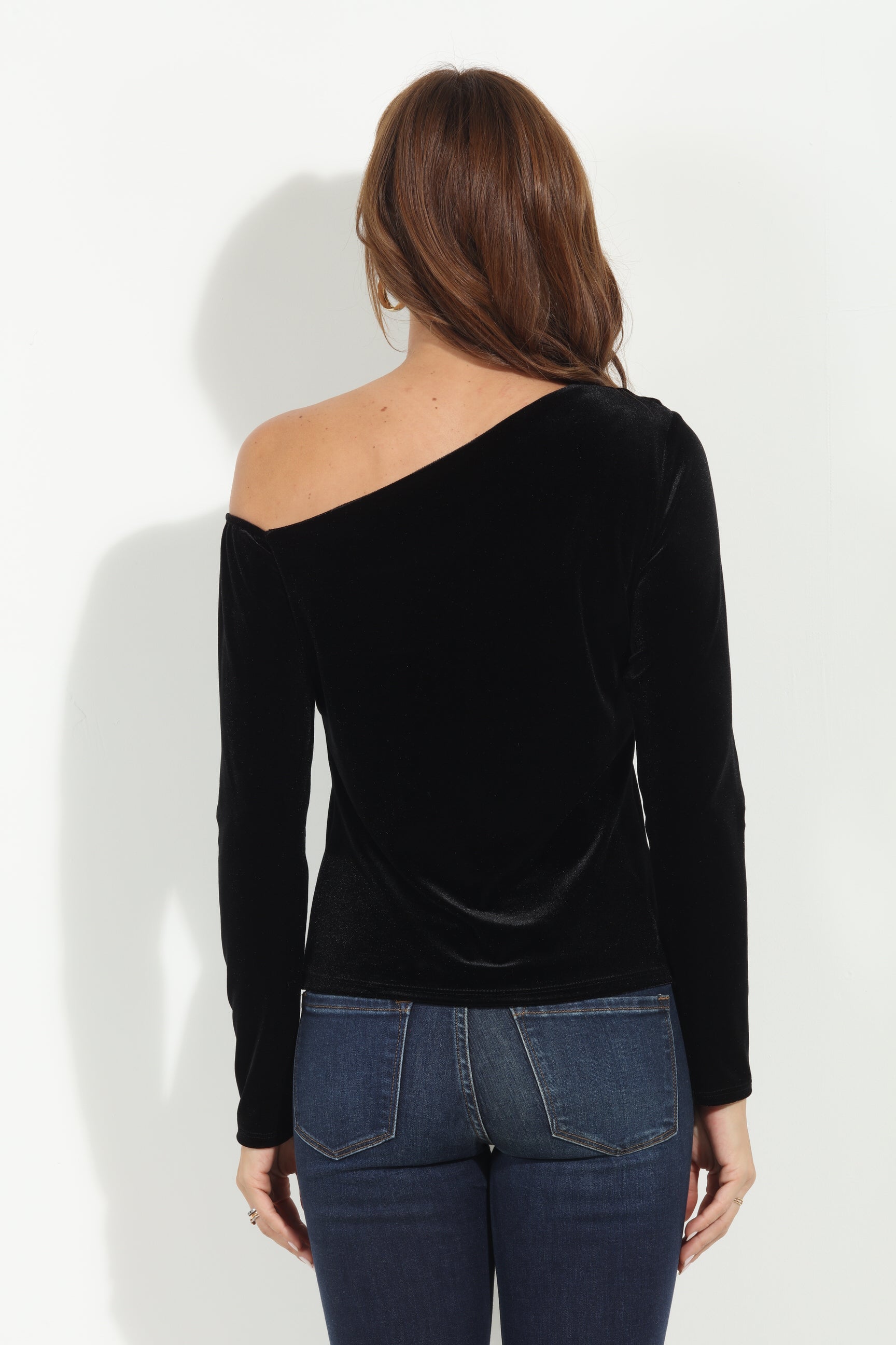 Black Velvet Asymmetrical Long Sleeve Top-BEST SELLER