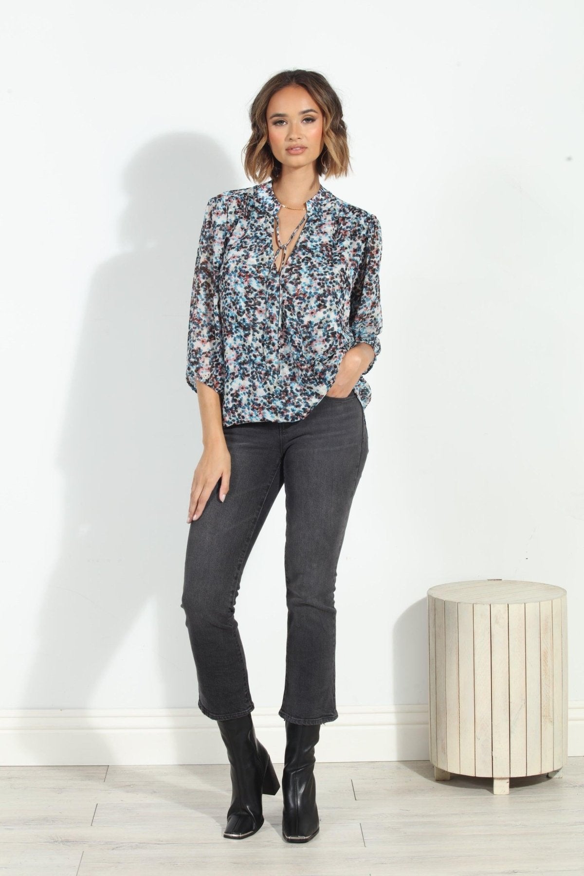 Lucila 3/4 Sleeve Surplice Blouse-FINAL SALE