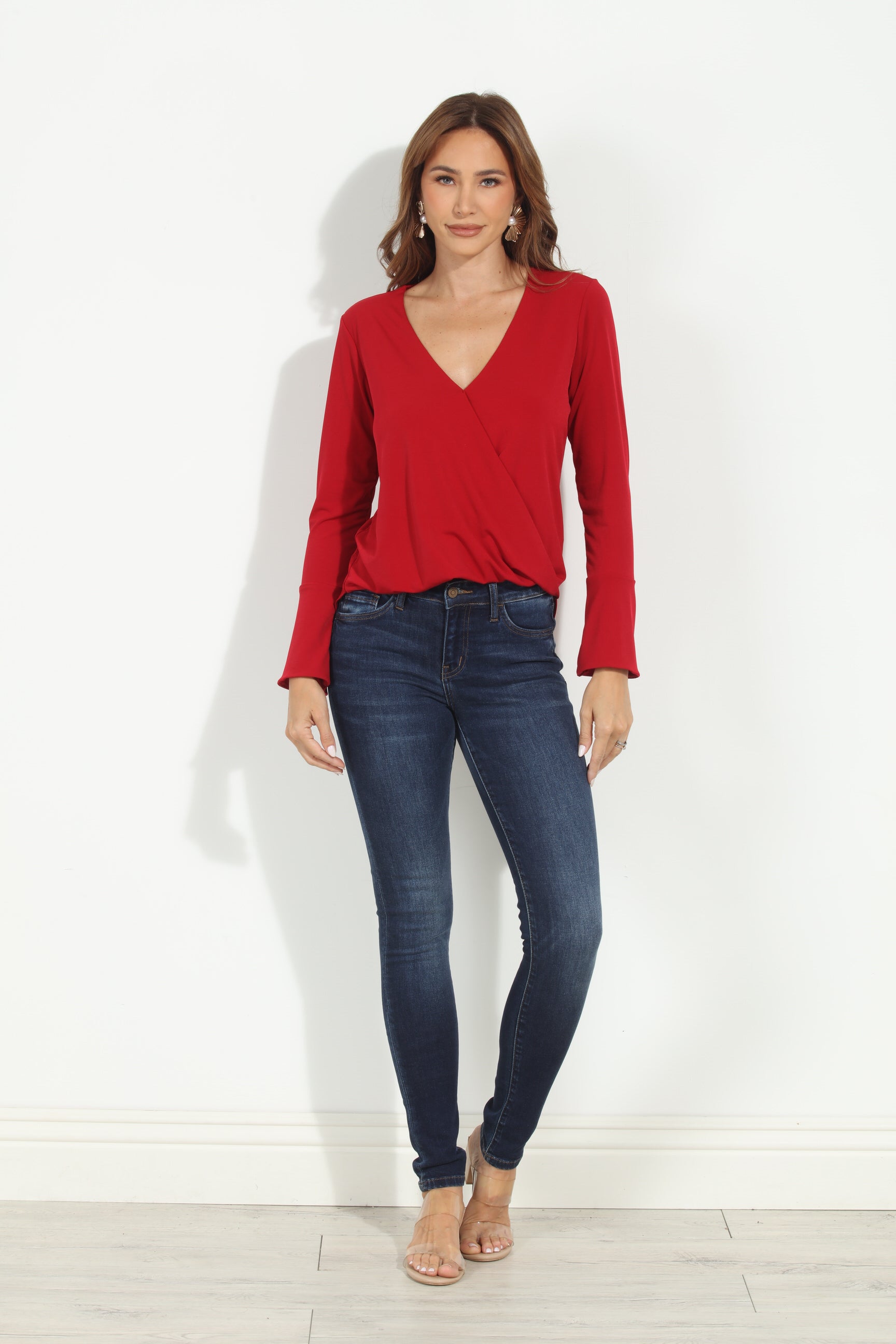 Cranberry ITY Surplice Bell Sleeve Top - BEST SELLER