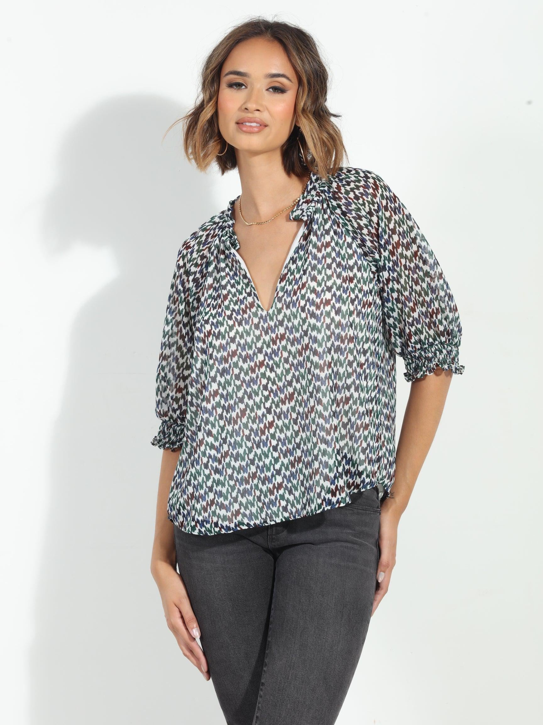 Prago Split Neck Blouse-FINAL SALE