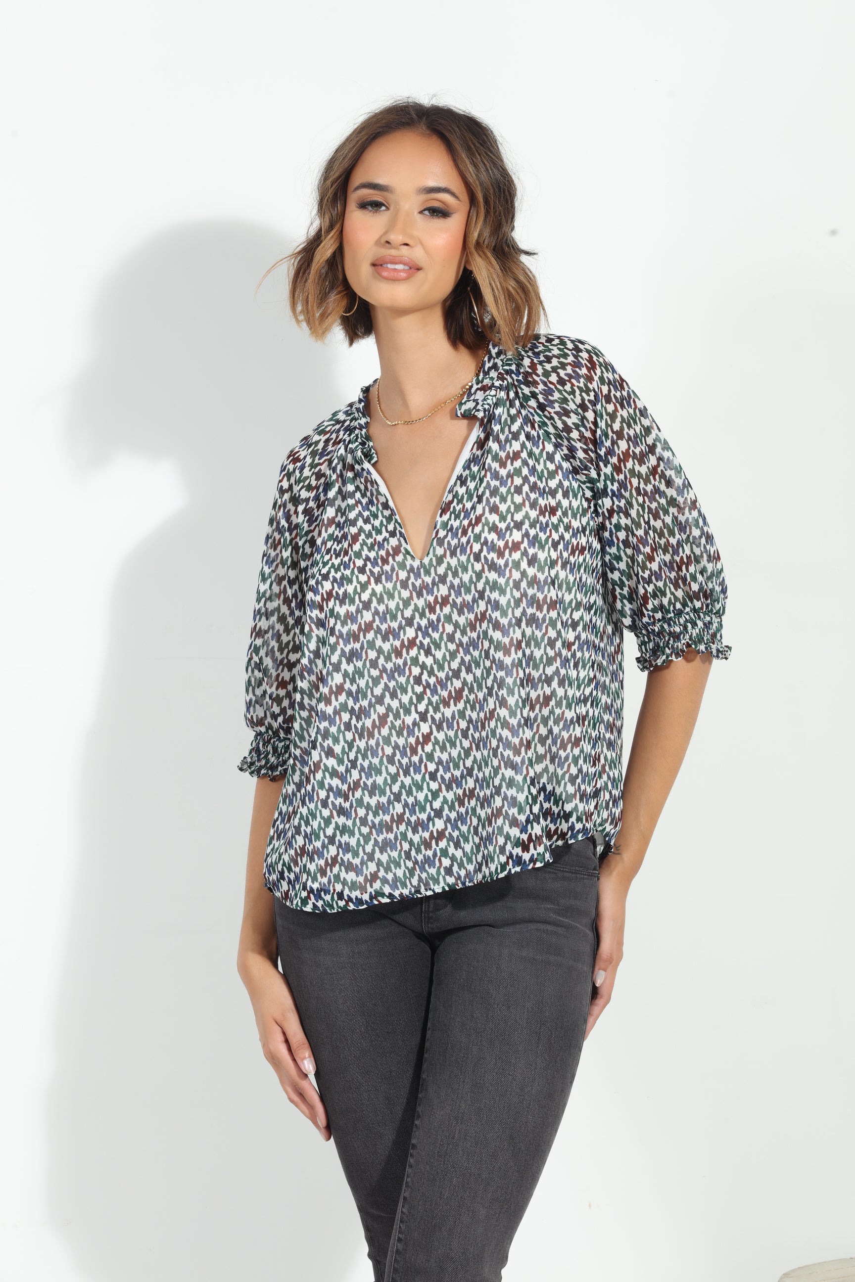 Prago Split Neck Blouse-FINAL SALE