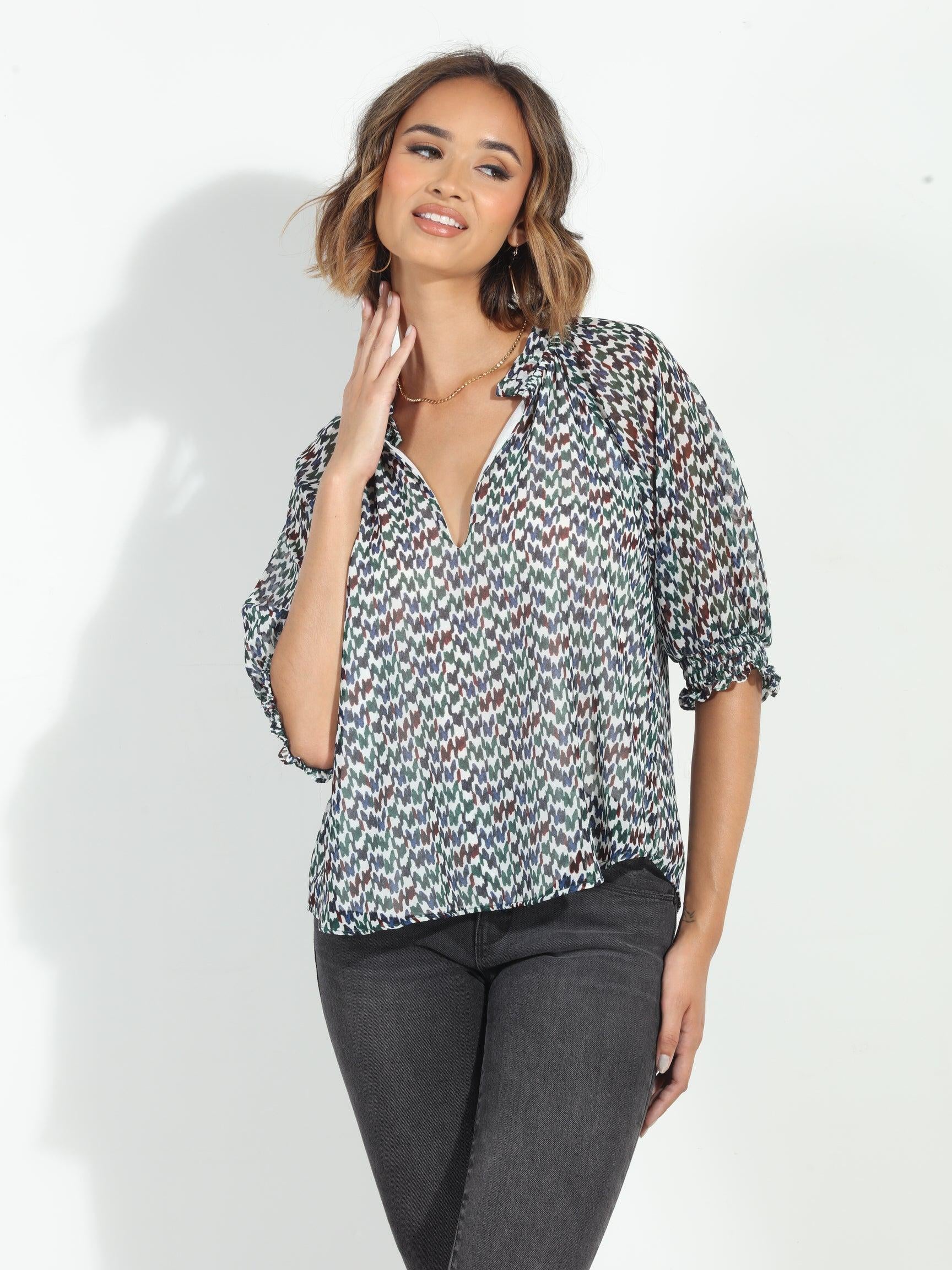 Prago Split Neck Blouse-FINAL SALE