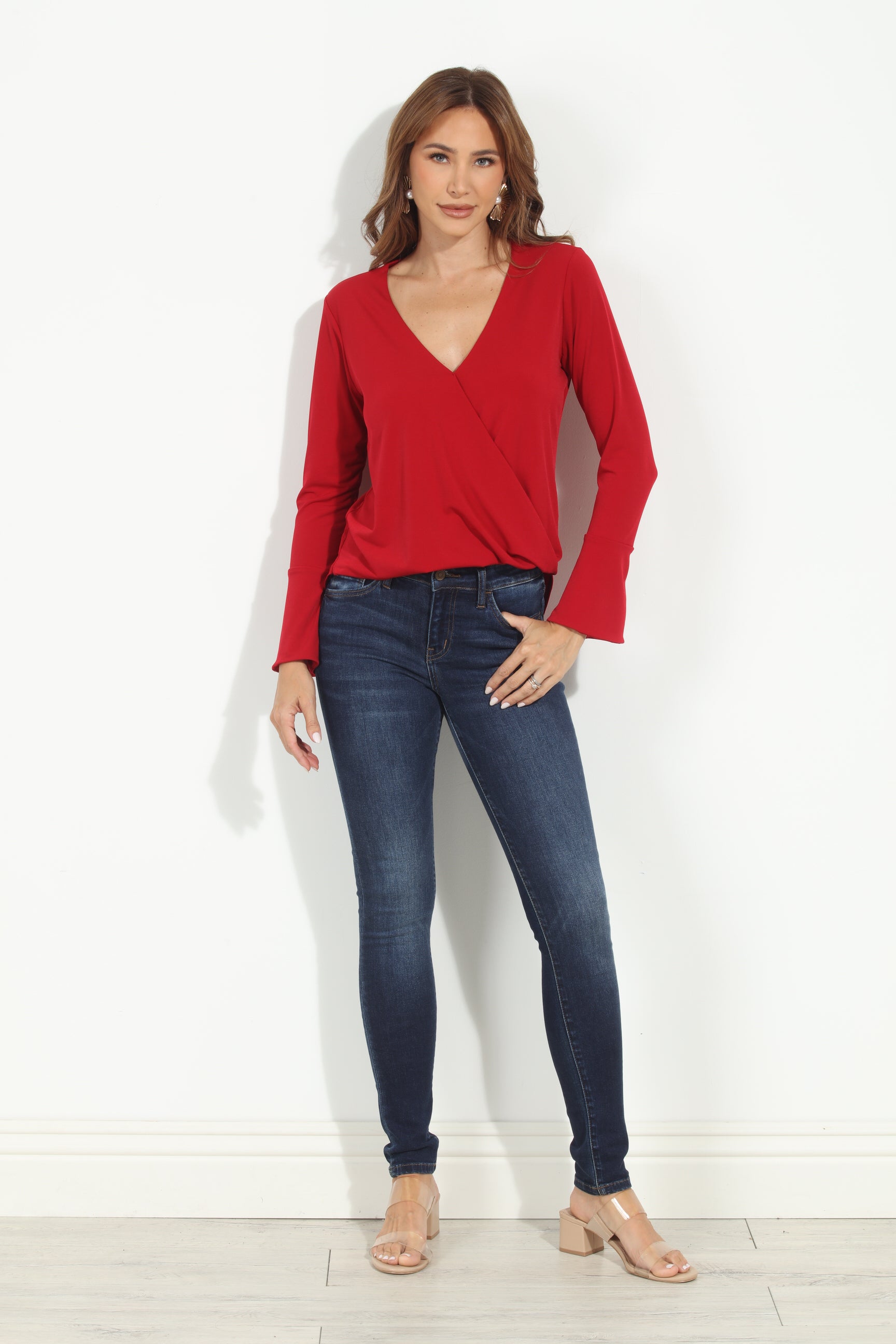 Cranberry ITY Surplice Bell Sleeve Top - BEST SELLER