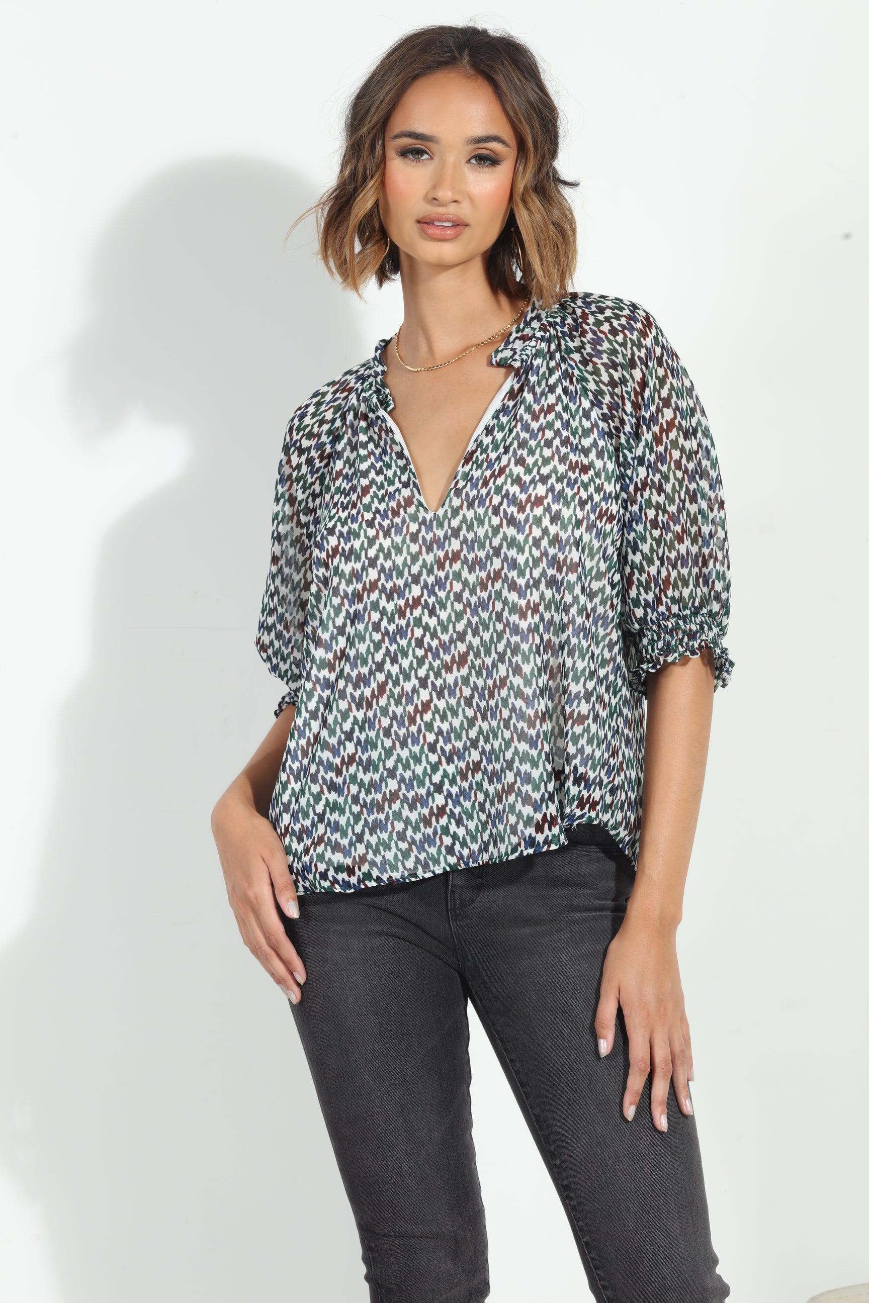 Prago Split Neck Blouse-FINAL SALE