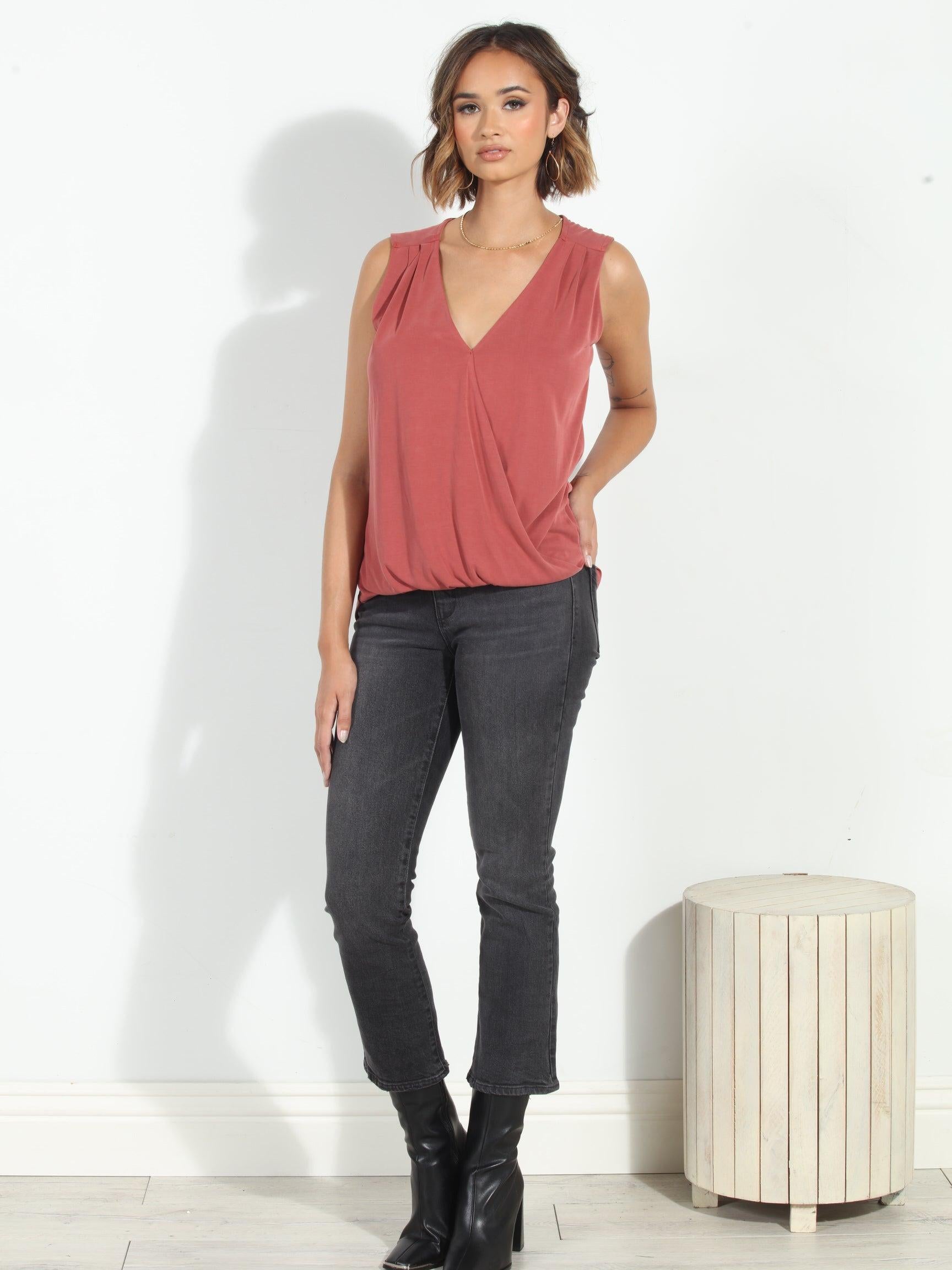 The Everyday Cupro Surplice Tank - Sangria