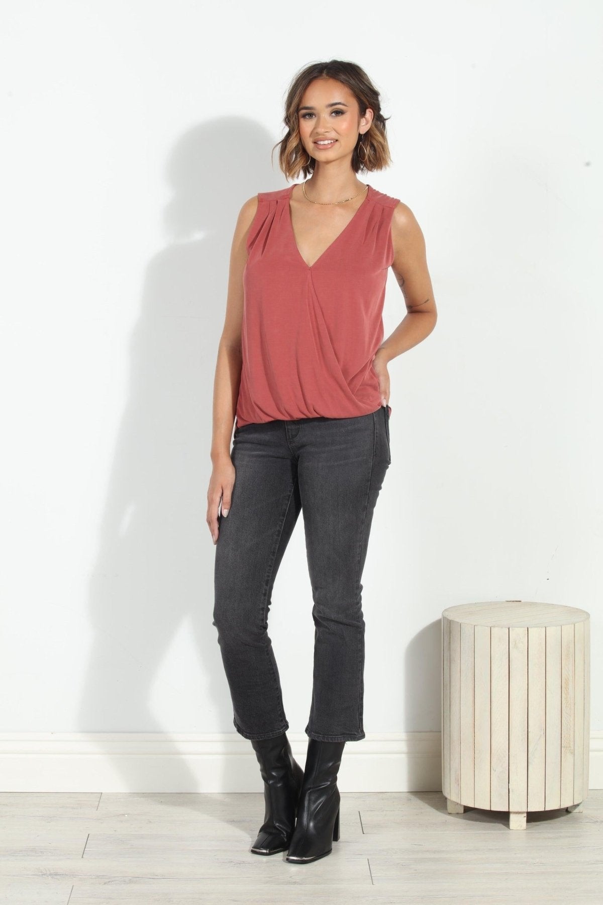 The Everyday Cupro Surplice Tank - Sangria