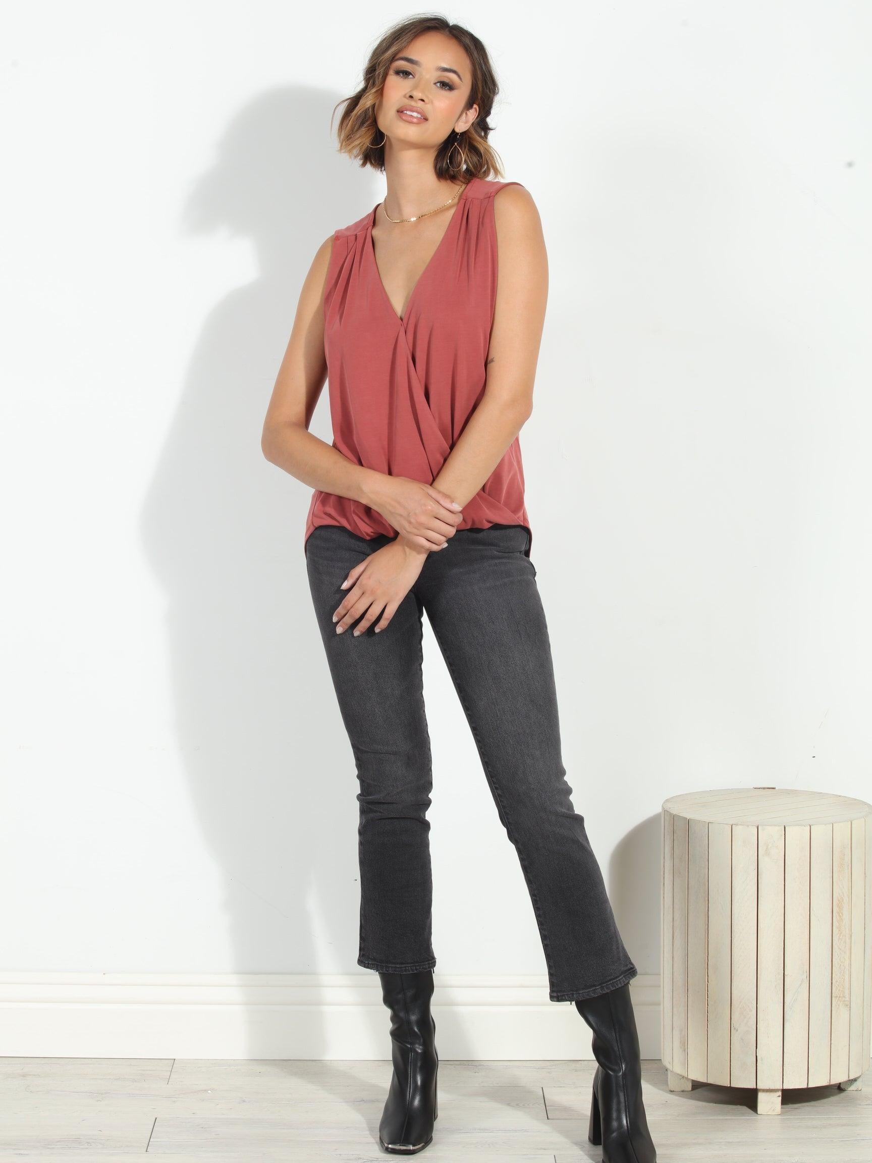 The Everyday Cupro Surplice Tank - Sangria