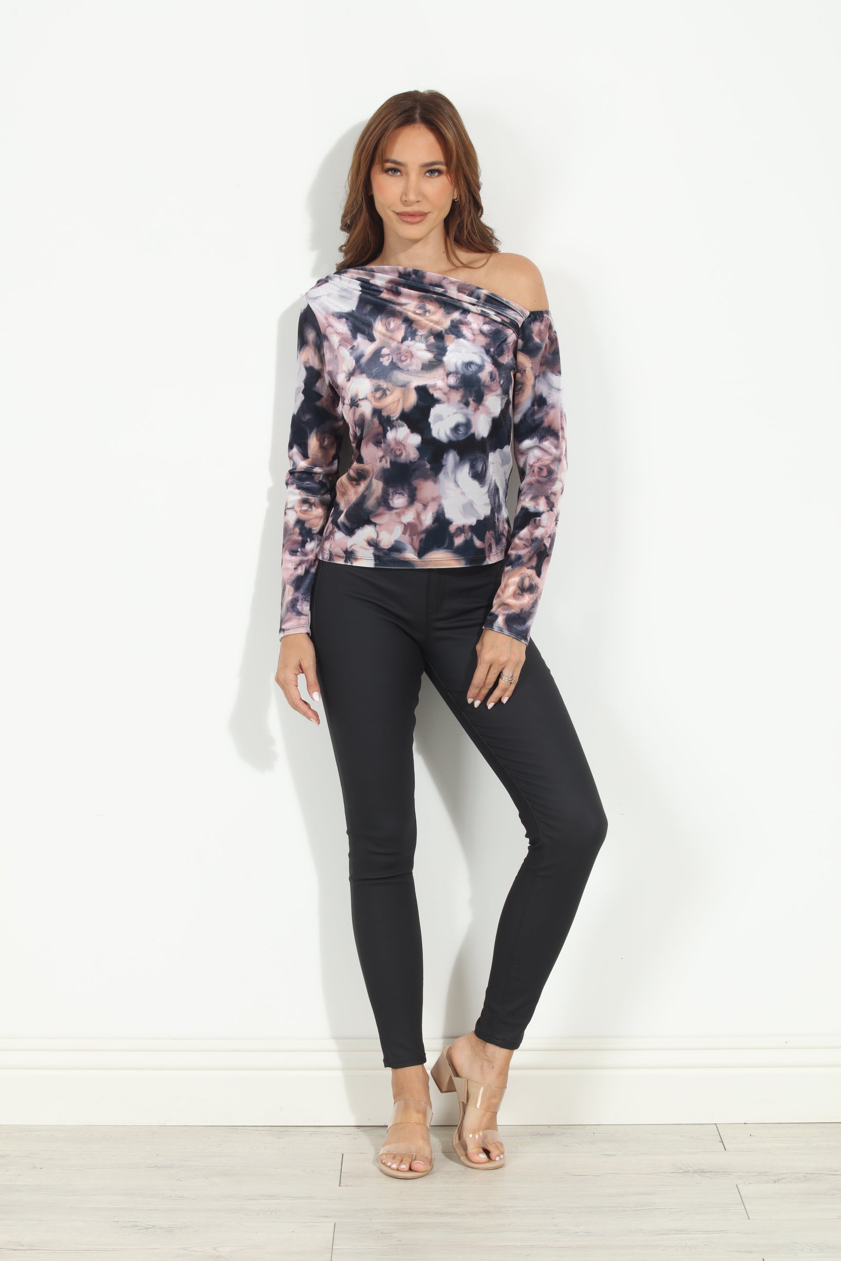 Rosalinda Velvet Asymmetrical Long Sleeve Top-FINAL SALE