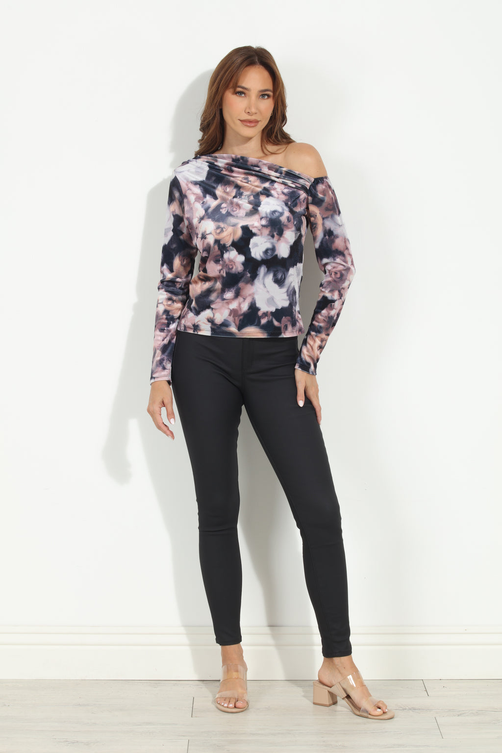 Rosalinda Velvet Asymmetrical Long Sleeve Top-FINAL SALE