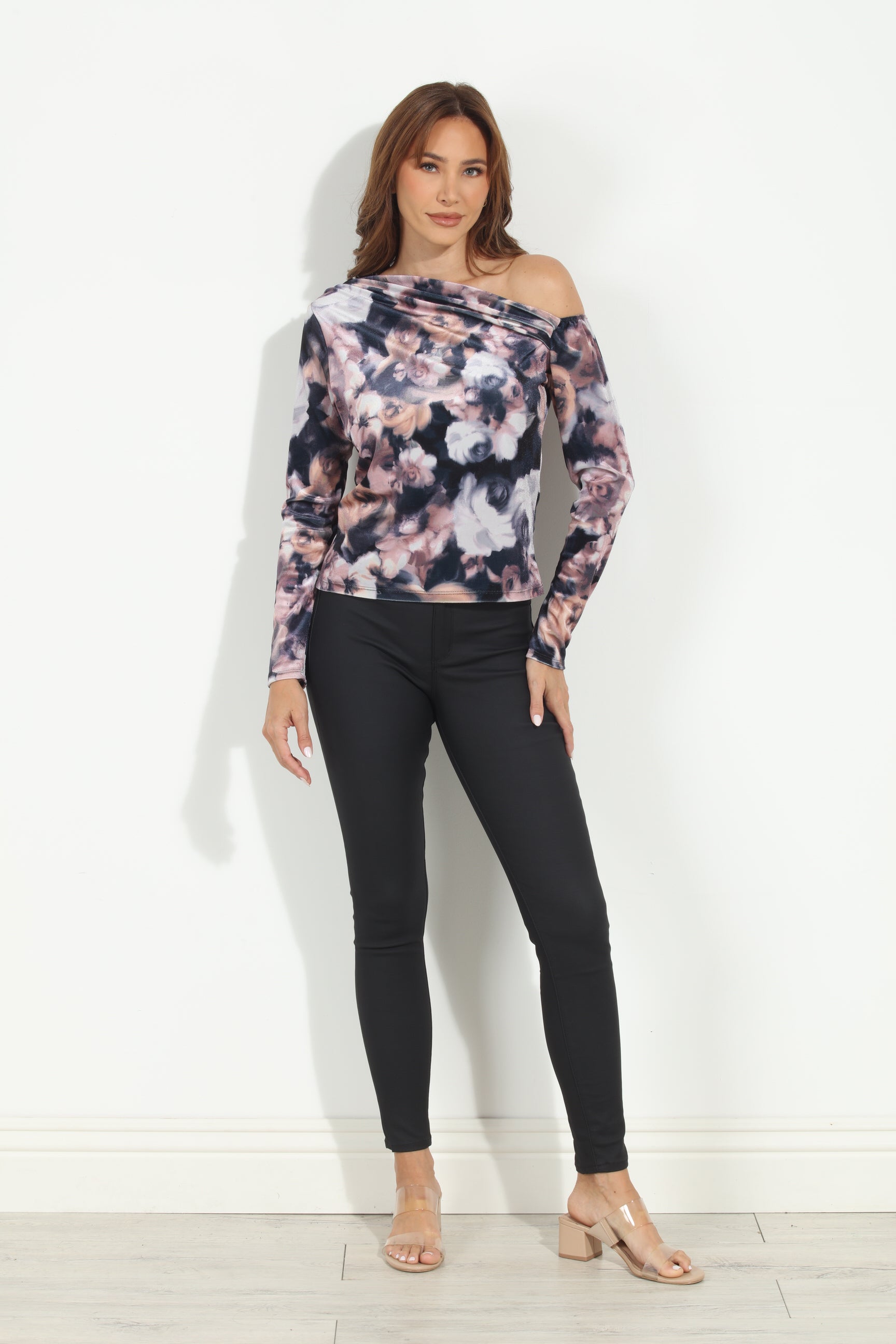 Rosalinda Velvet Asymmetrical Long Sleeve Top-FINAL SALE