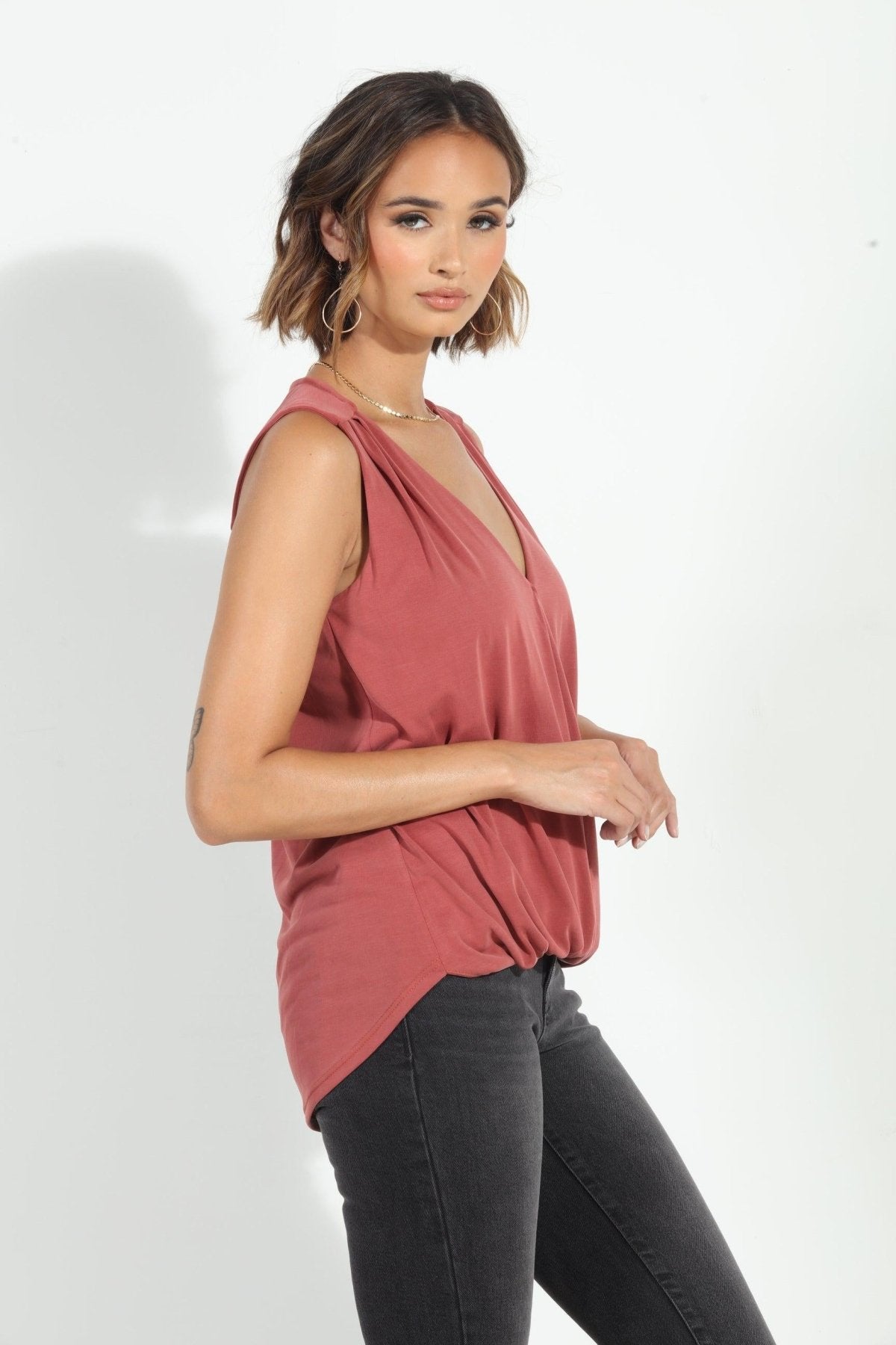 The Everyday Cupro Surplice Tank - Sangria