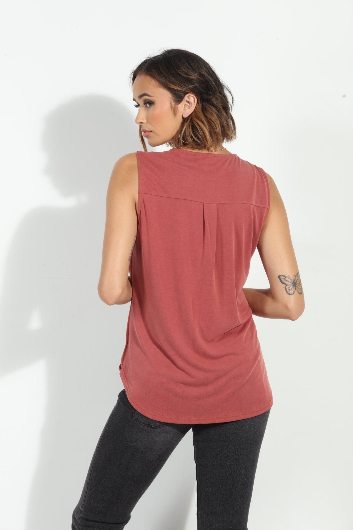 The Everyday Cupro Surplice Tank - Sangria
