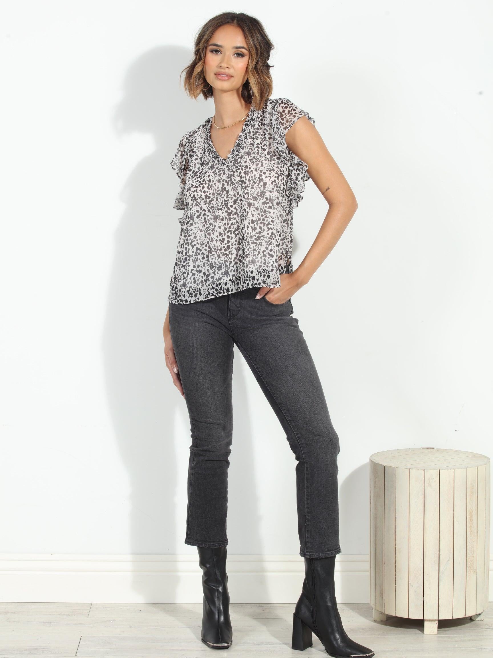 Ellyn V-Neck Ruffle Tee-FINAL SALE