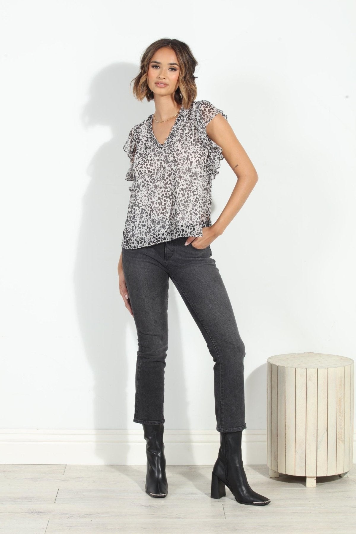 Ellyn V-Neck Ruffle Tee-FINAL SALE