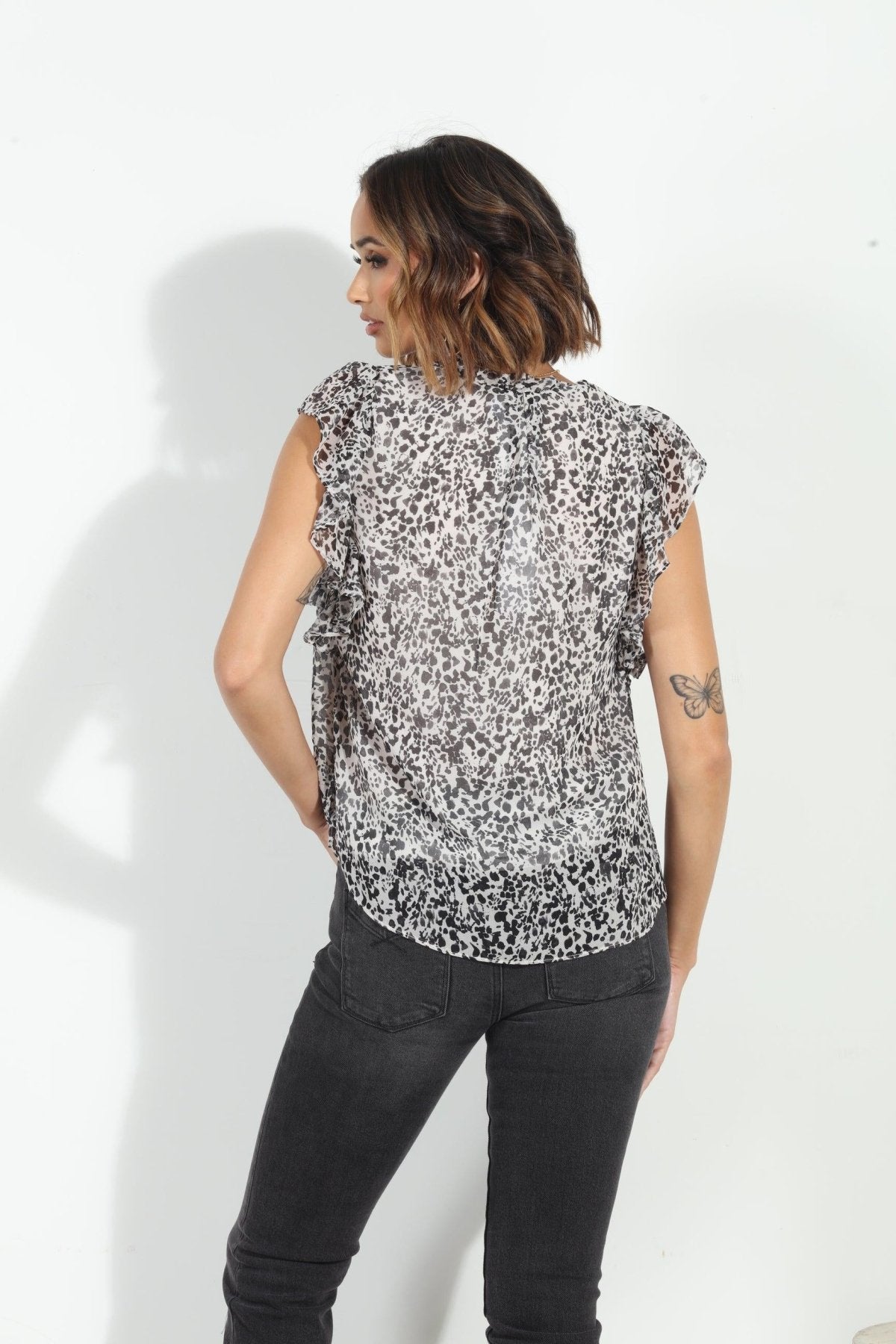 Ellyn V-Neck Ruffle Tee-FINAL SALE