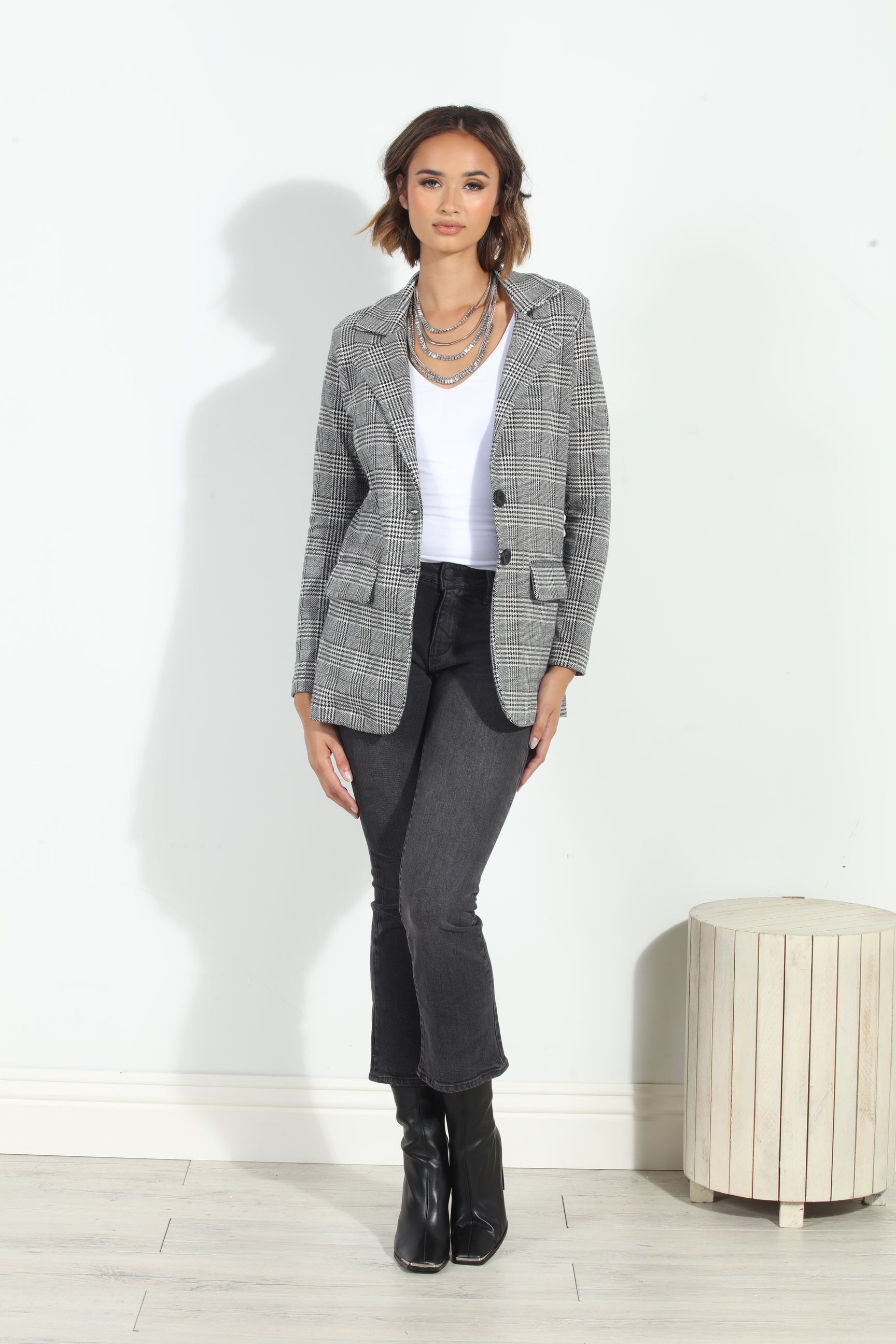 Alva Plaid Ponti Oversized Blazer