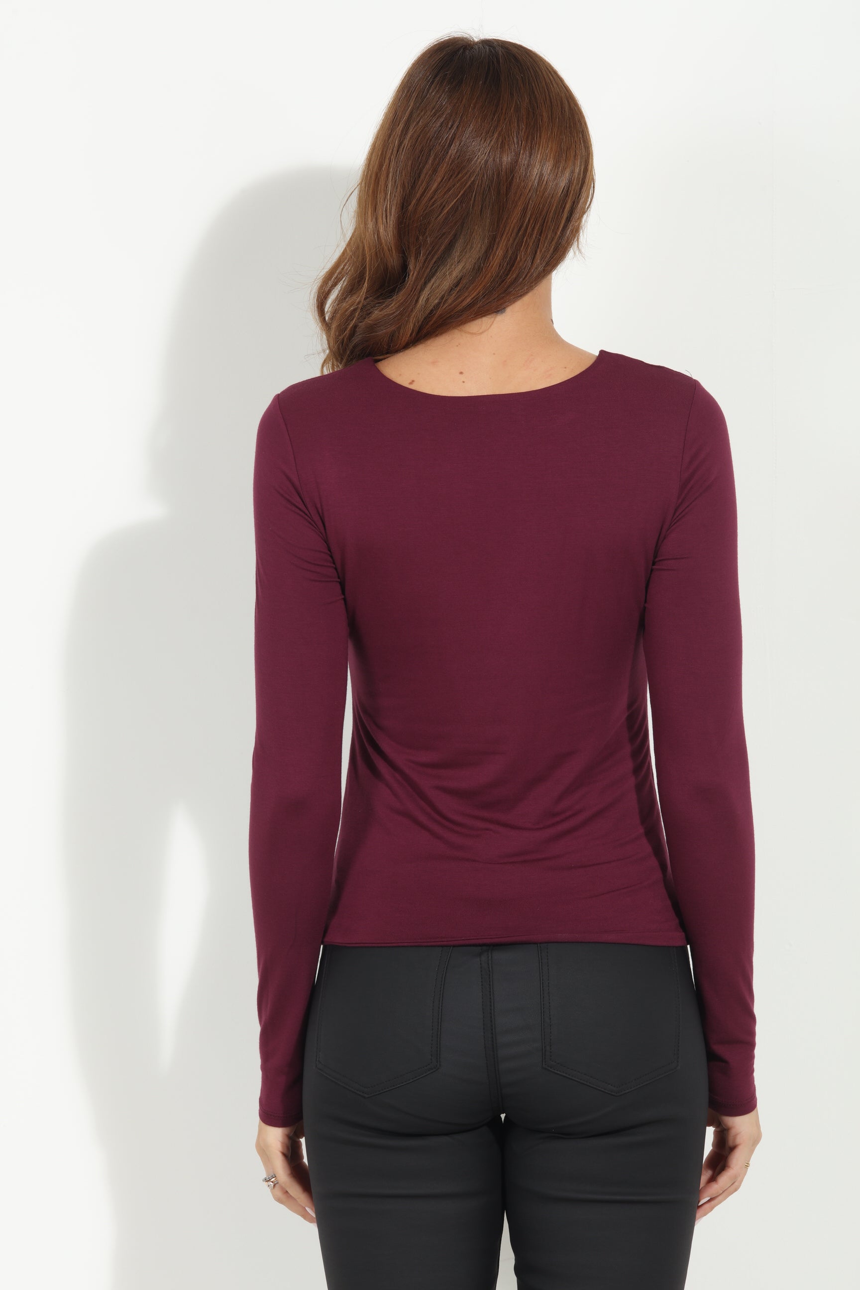 Plum Long Sleeve Cut Out Top