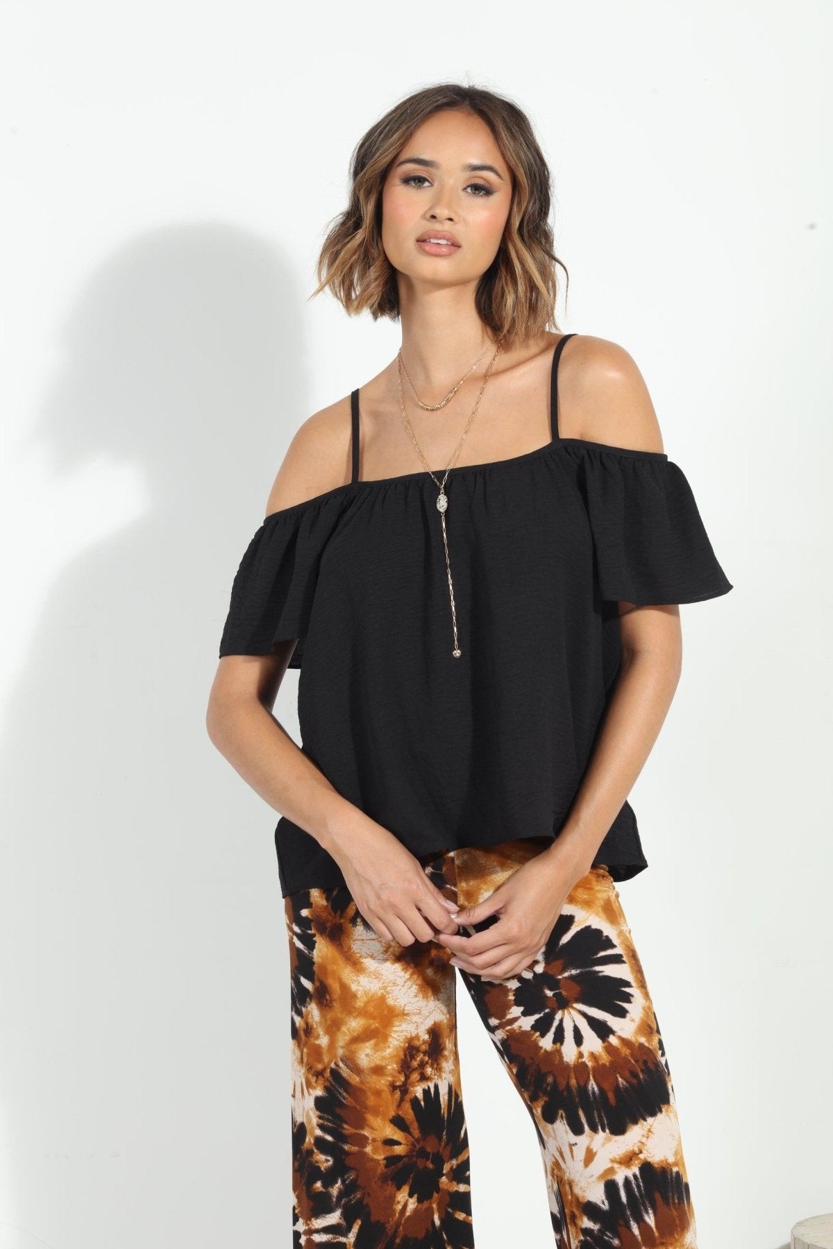 Black Airflow Cold Shoulder Tank